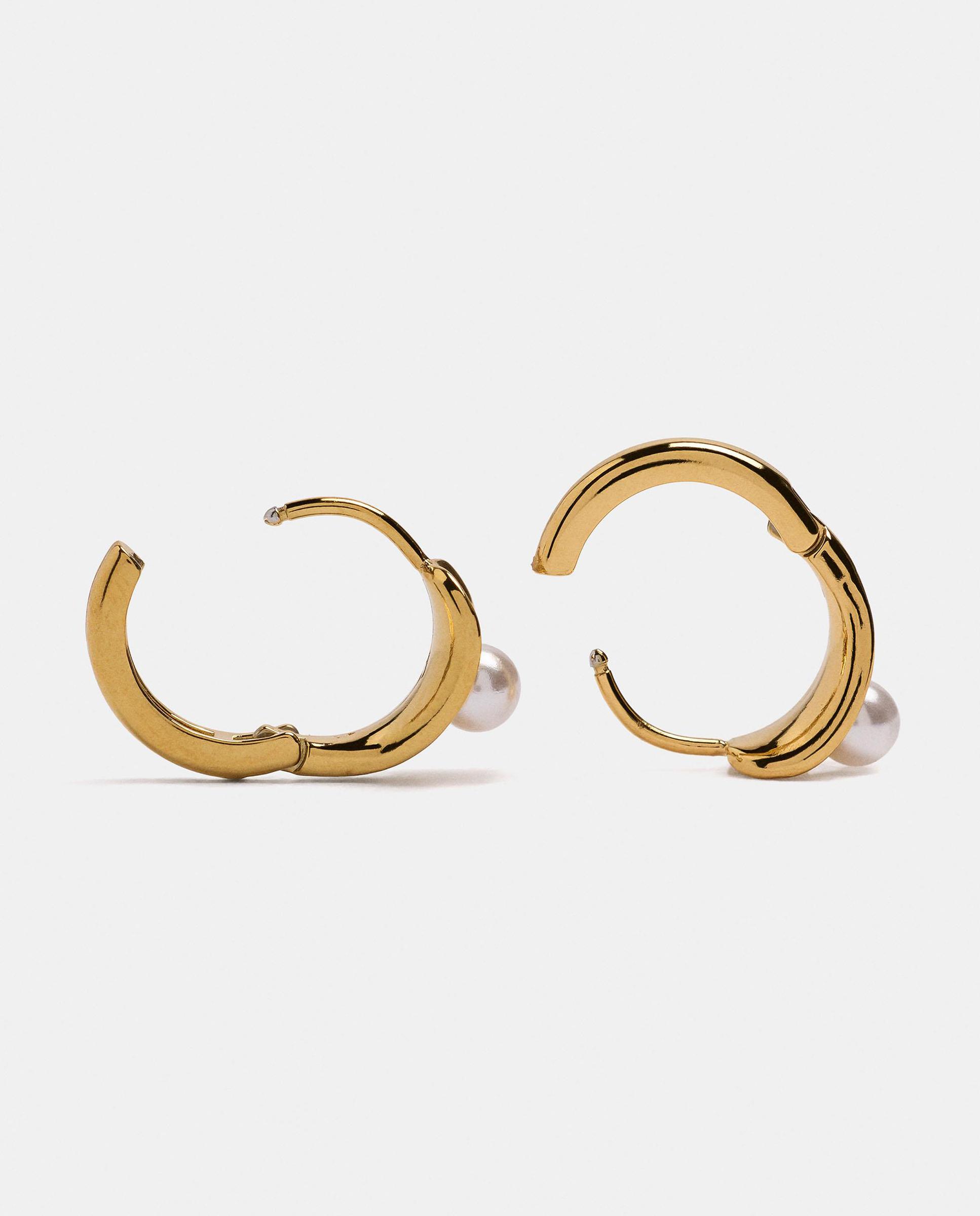 Pendientes de aro de acero inoxidable con perlas decorativas - Parfois - Blanco Blanco-3