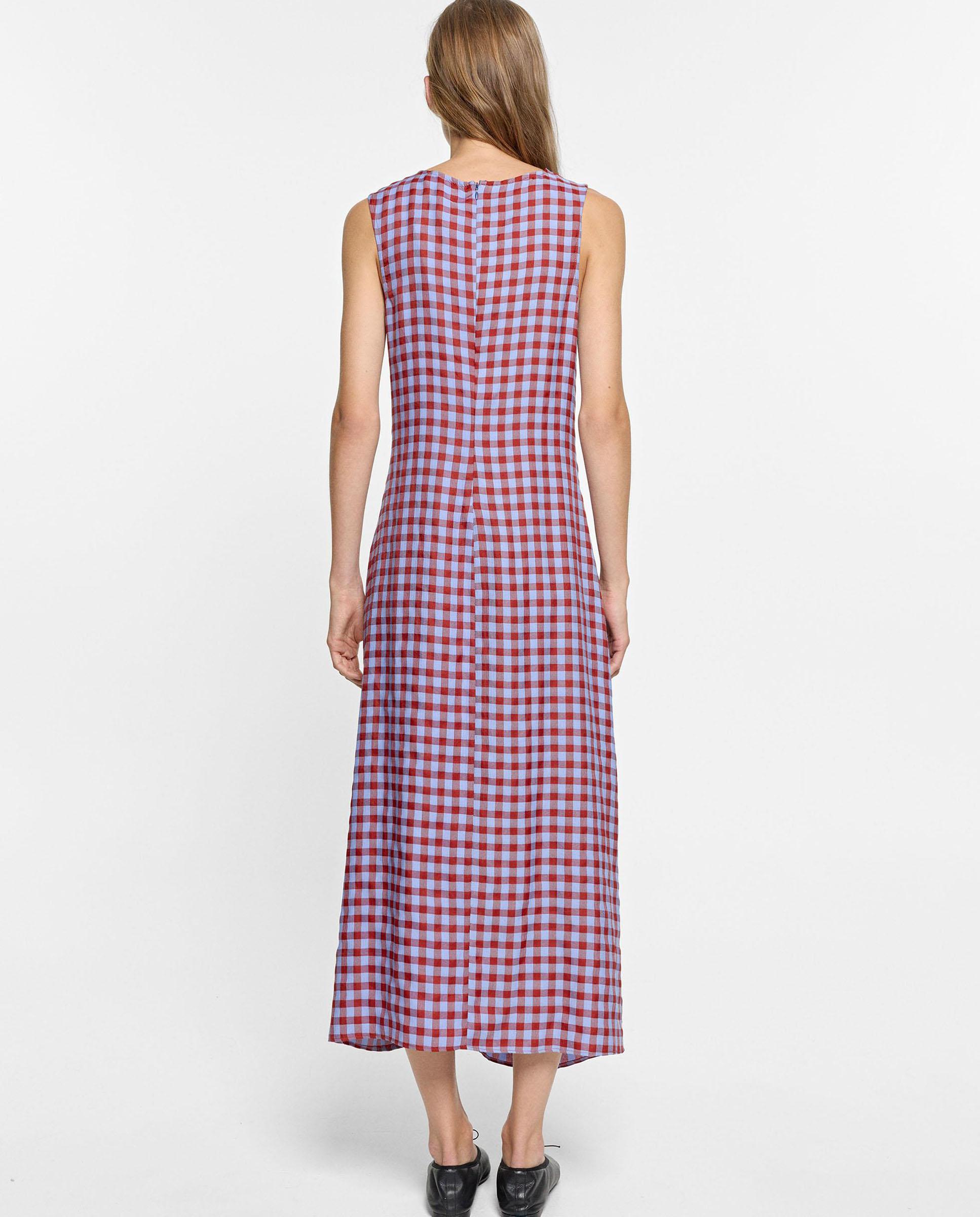 Vestido midi ajustable con estampado vichy y fruncido frontal - Parfois - Rojo Rojo-3
