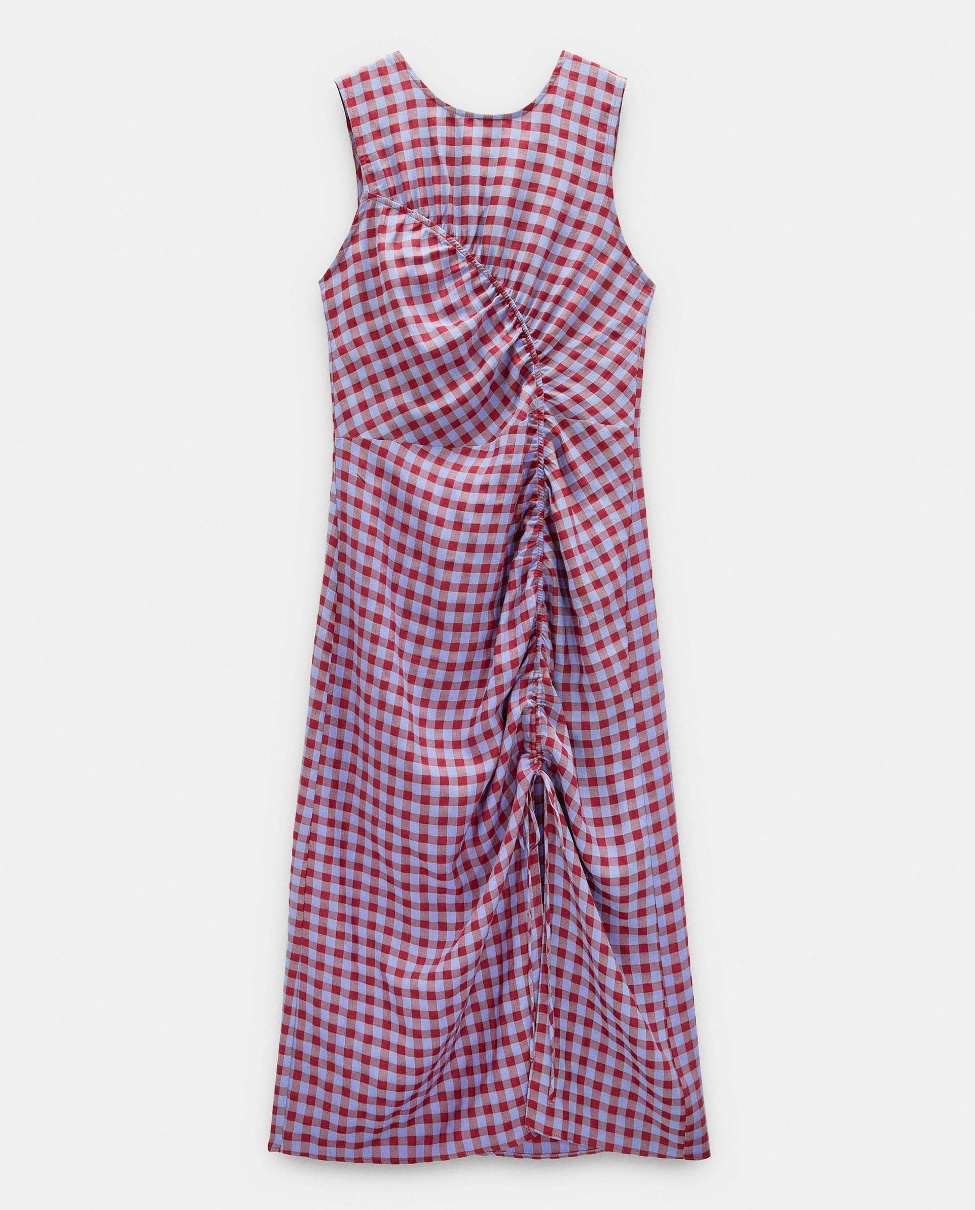 Vestido midi ajustable con estampado vichy y fruncido frontal - Parfois - Rojo Rojo-5