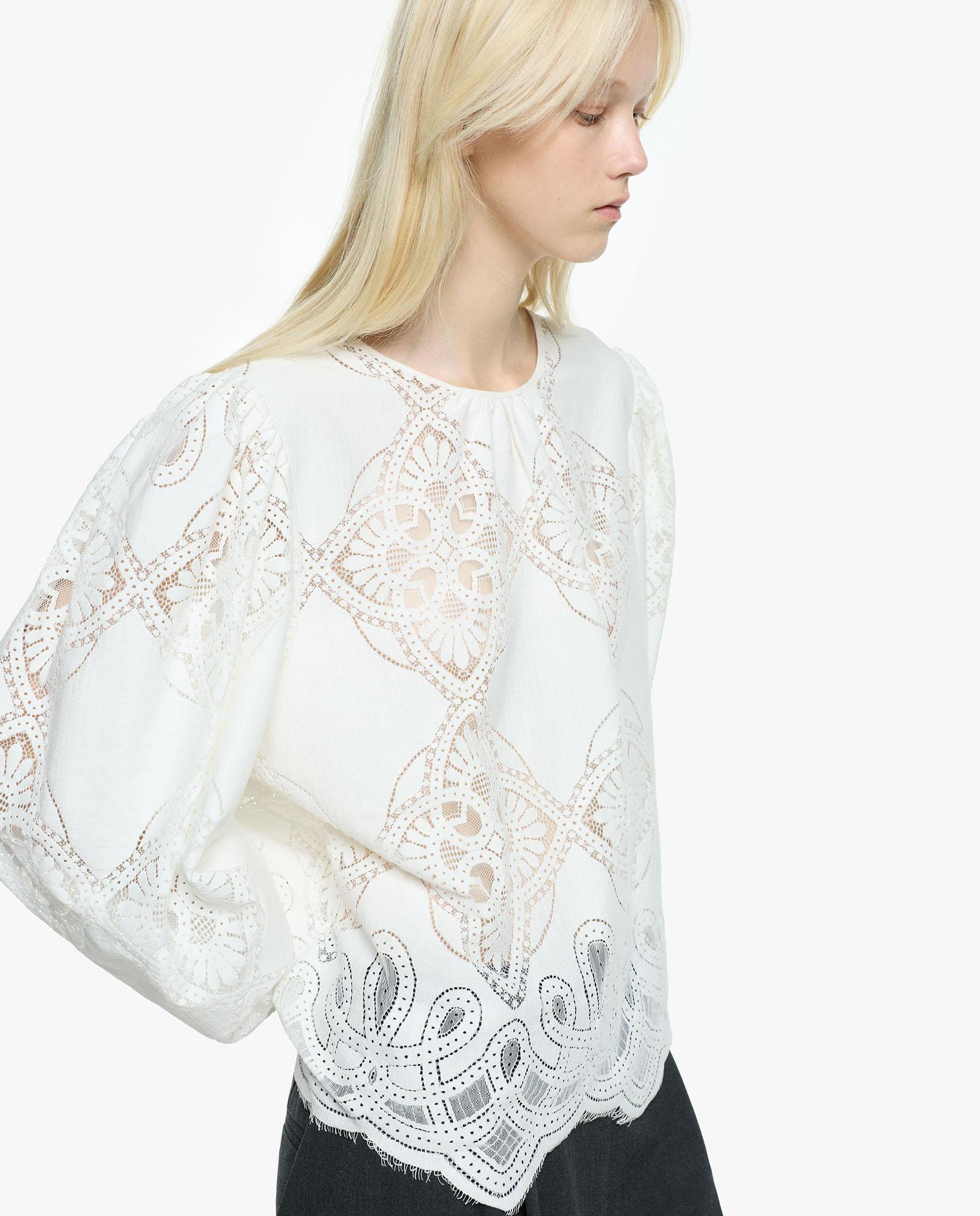 Imagen 1 de Blusa de mujer de manga larga troquelada en liso - Parfois - Crudo Crudo