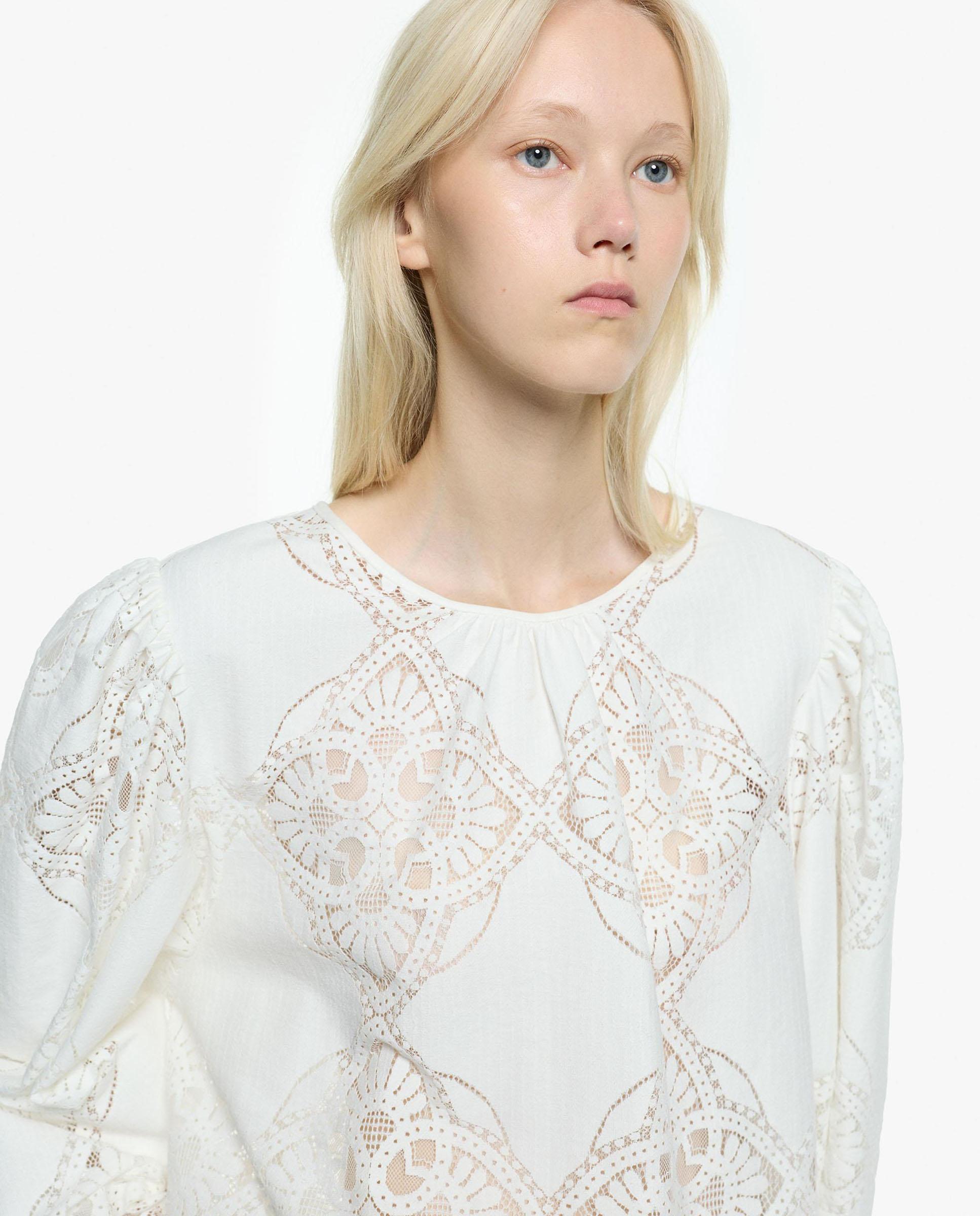 Imagen 3 de Blusa de mujer de manga larga troquelada en liso - Parfois - Crudo Crudo