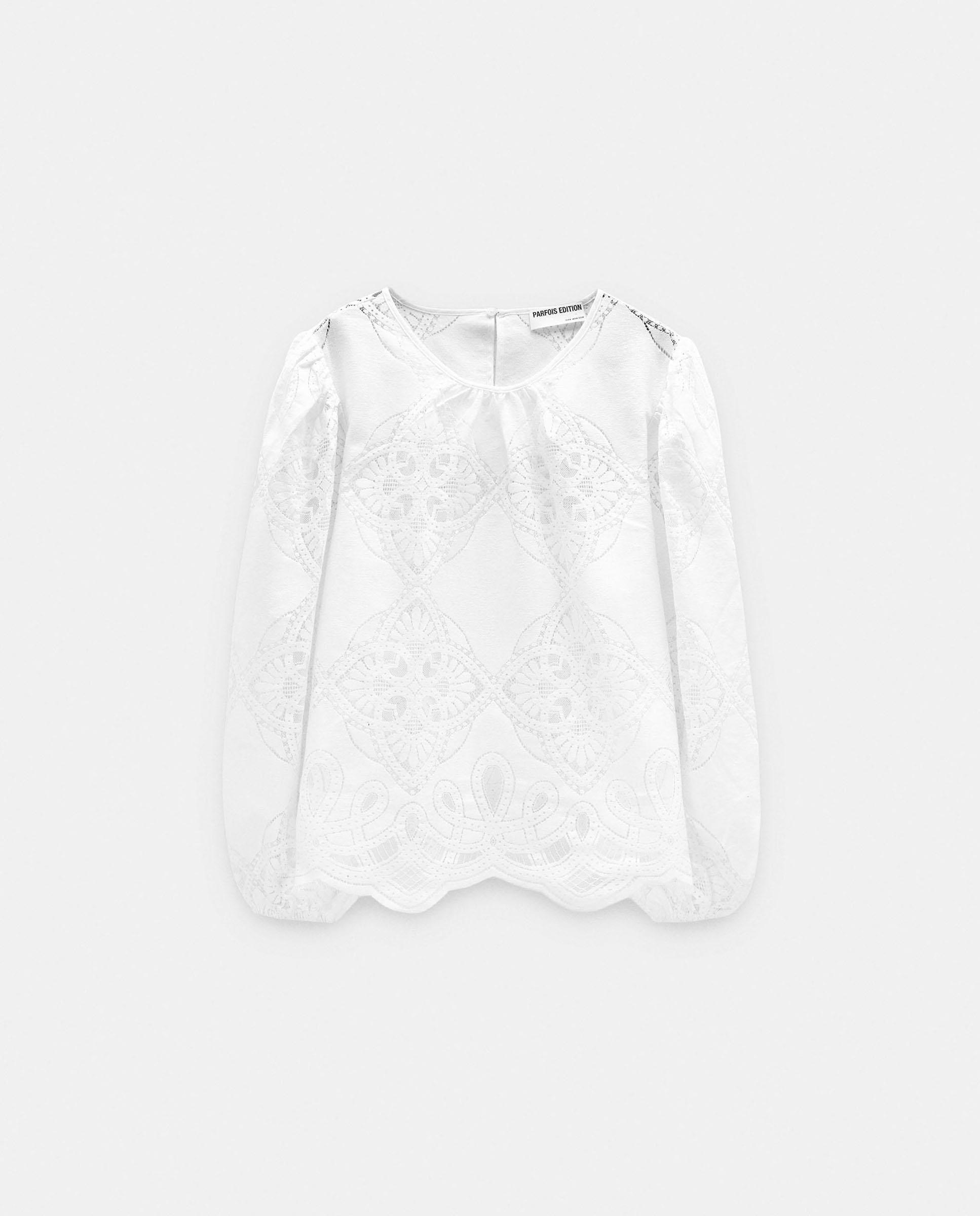 Imagen 7 de Blusa de mujer de manga larga troquelada en liso - Parfois - Crudo Crudo
