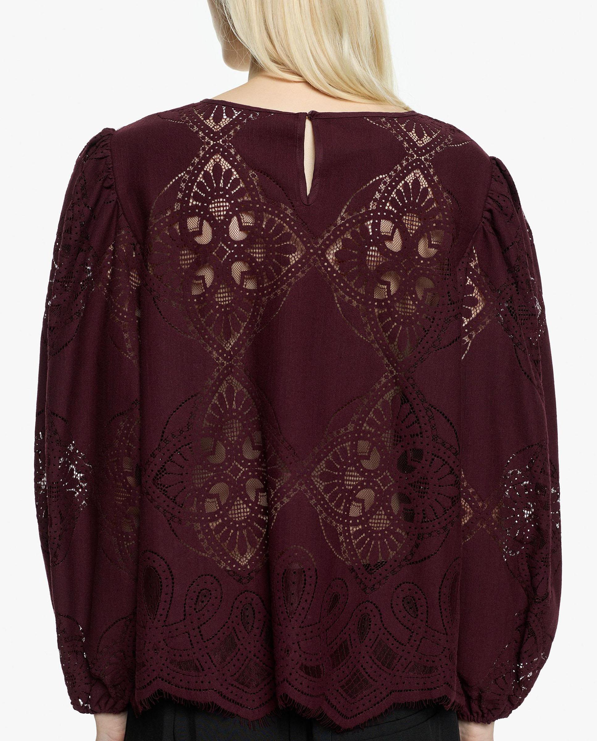 Imagen 4 de Blusa de mujer de manga larga troquelada en liso - Parfois - Burdeos Burdeos
