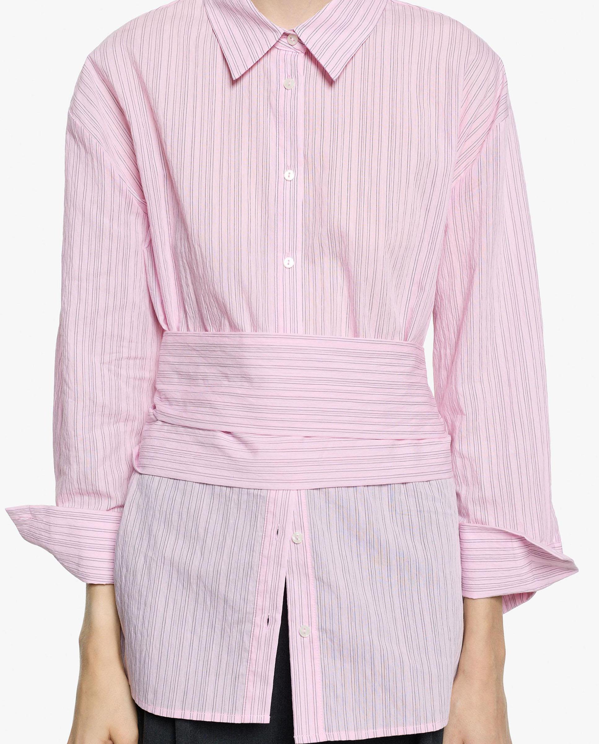 Imagen 1 de Camisa de mujer de manga larga con cinturón para ajustar y estampado de rayas diplomáticas - Parfois - Rosa Rosa