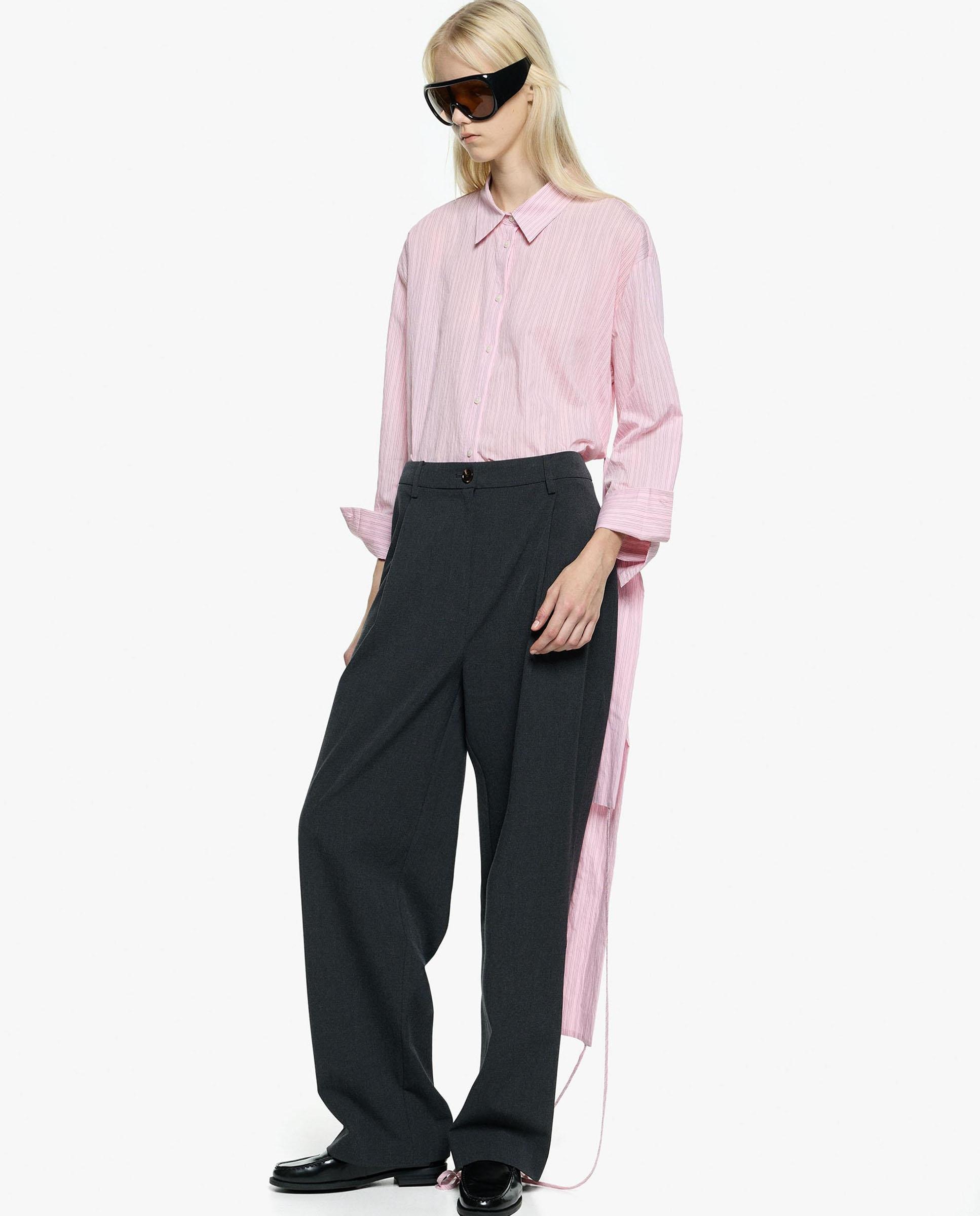 Imagen 3 de Camisa de mujer de manga larga con cinturón para ajustar y estampado de rayas diplomáticas - Parfois - Rosa Rosa
