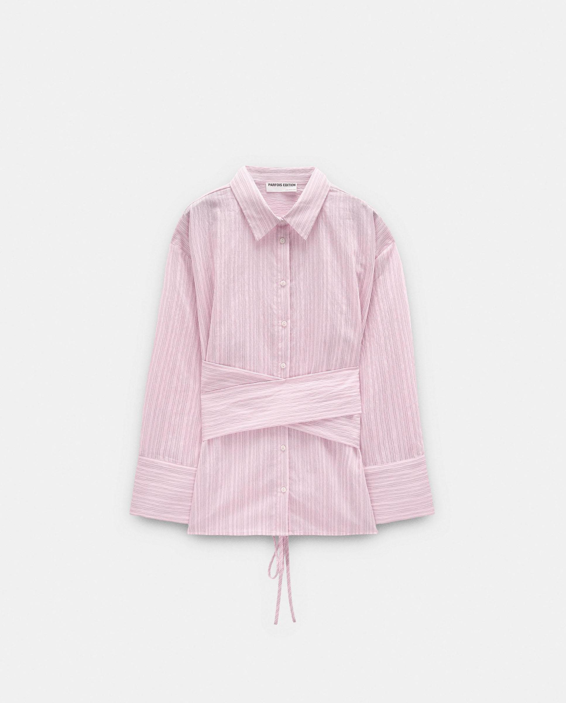 Imagen 7 de Camisa de mujer de manga larga con cinturón para ajustar y estampado de rayas diplomáticas - Parfois - Rosa Rosa