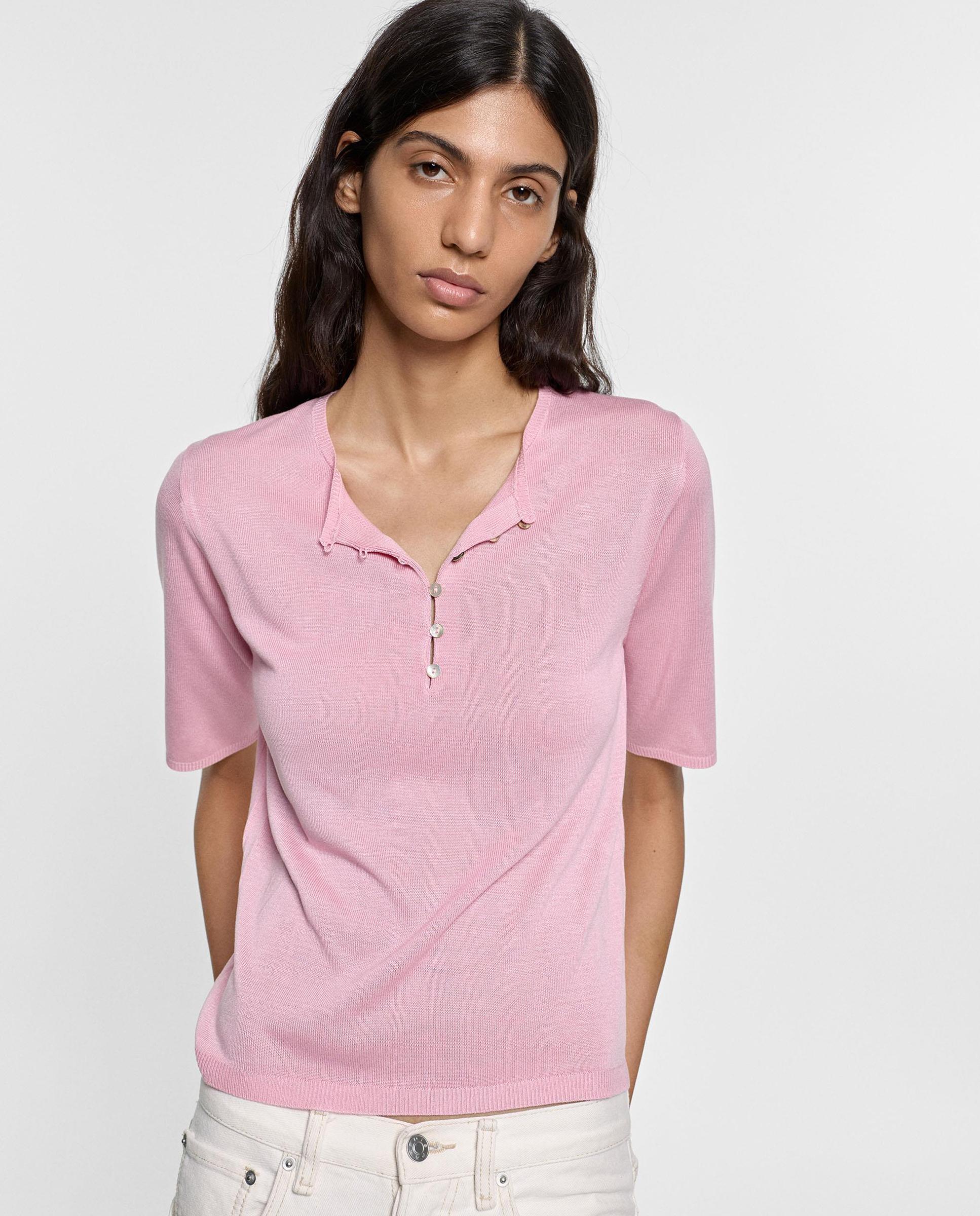 Jersey de mujer 100% viscosa de manga corta en liso - Parfois - Rosa Rosa-1