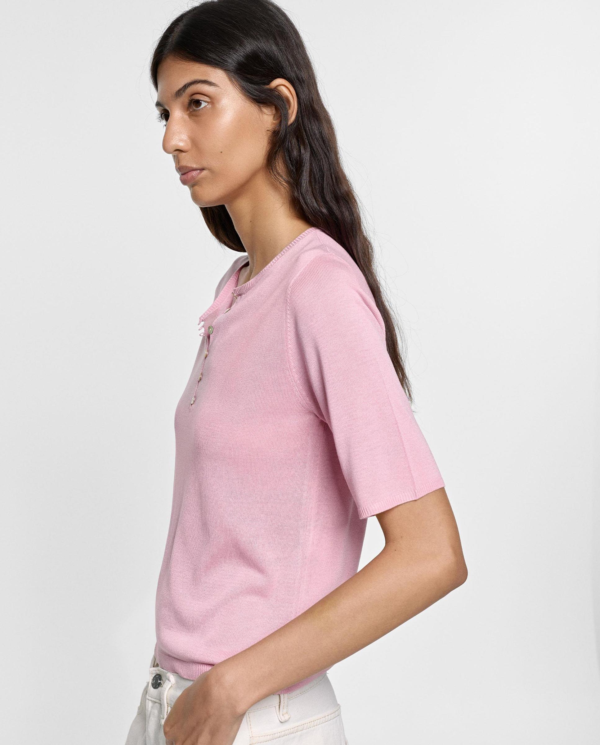 Jersey de mujer 100% viscosa de manga corta en liso - Parfois - Rosa Rosa-3