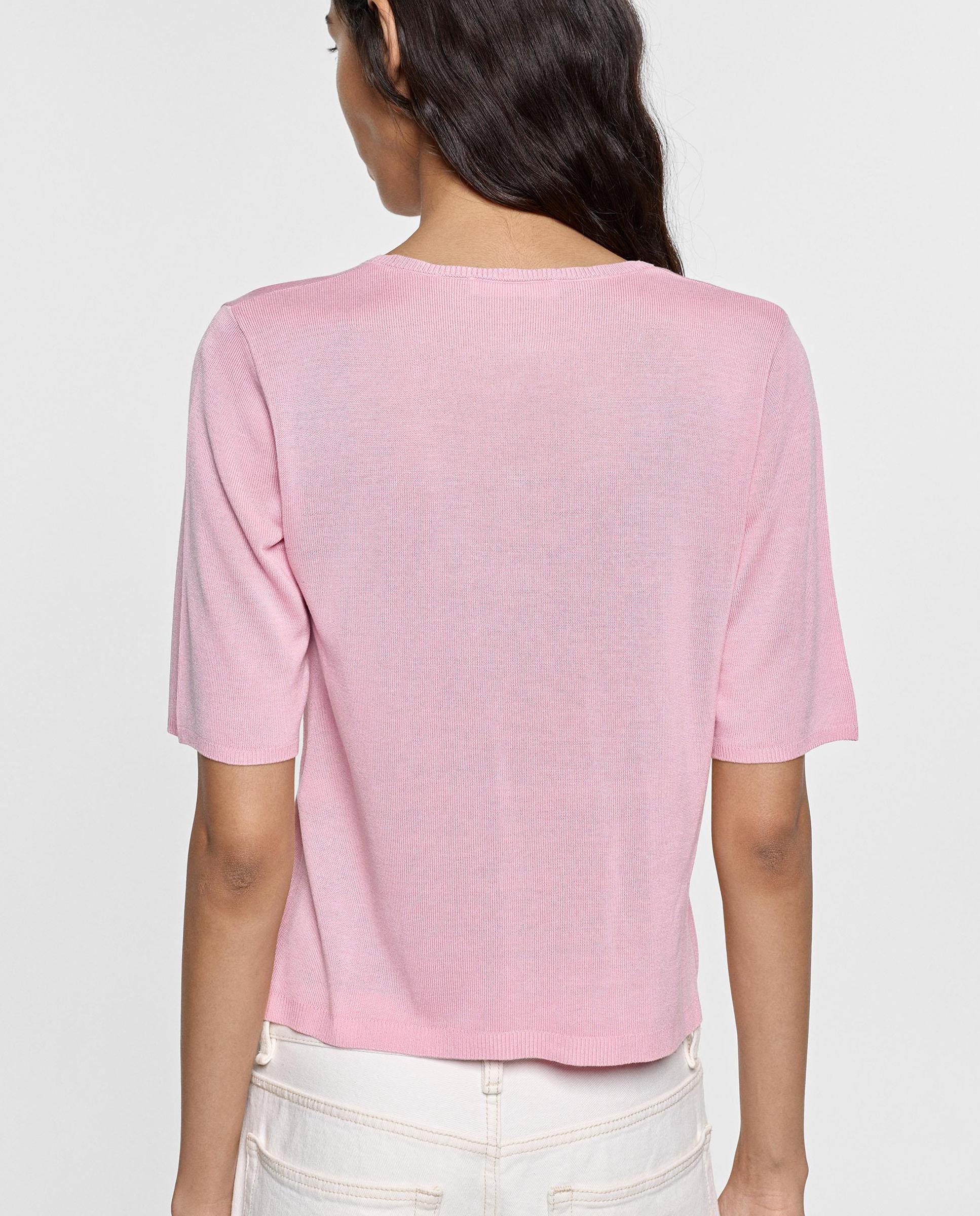 Jersey de mujer 100% viscosa de manga corta en liso - Parfois - Rosa Rosa-4