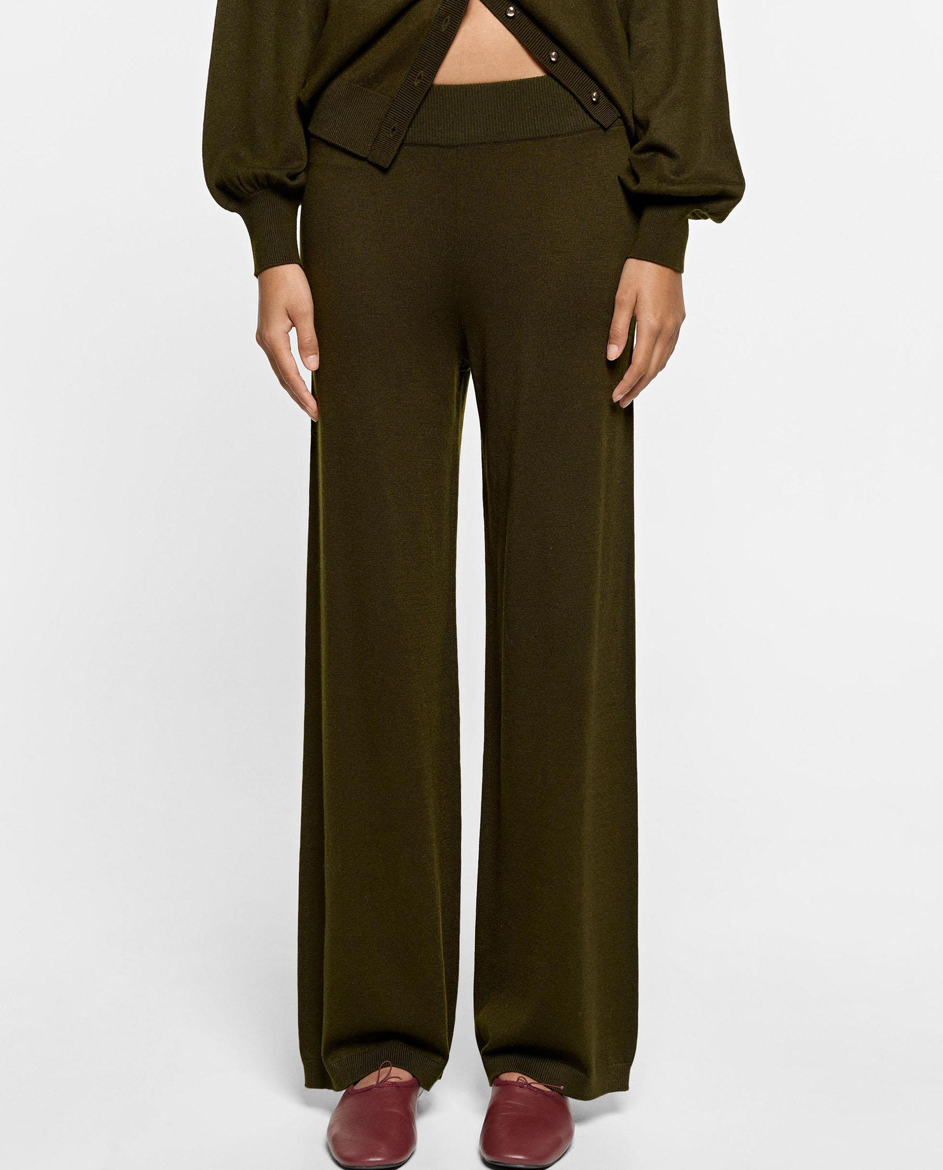Pantalones rectos de mujer con cintura elástica en liso - Parfois - Kaki Kaki-2