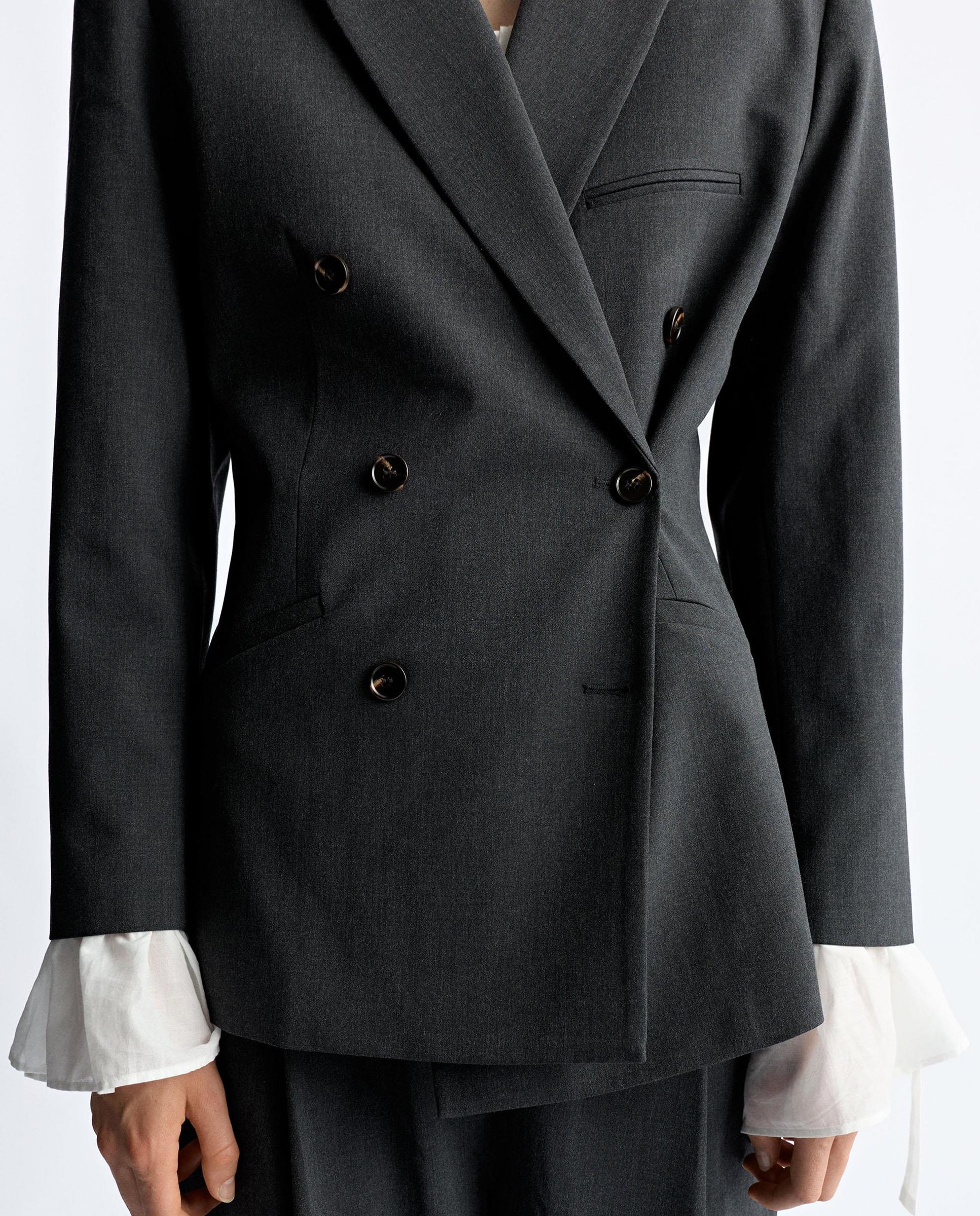 Blazer de mujer con pespuntes en liso - Parfois - Gris Gris-5