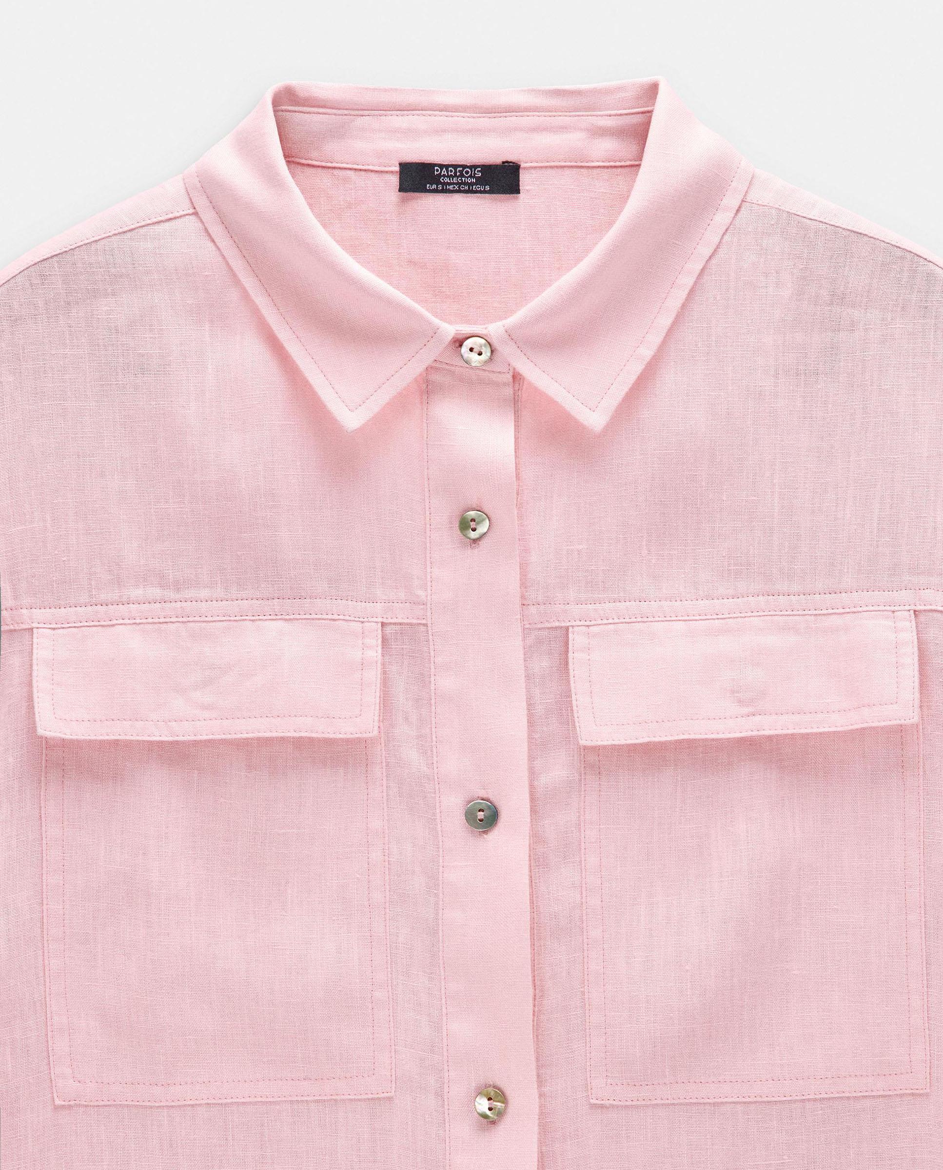 Vestido midi 100% lino camisero en liso - Parfois - Rosa Rosa-2