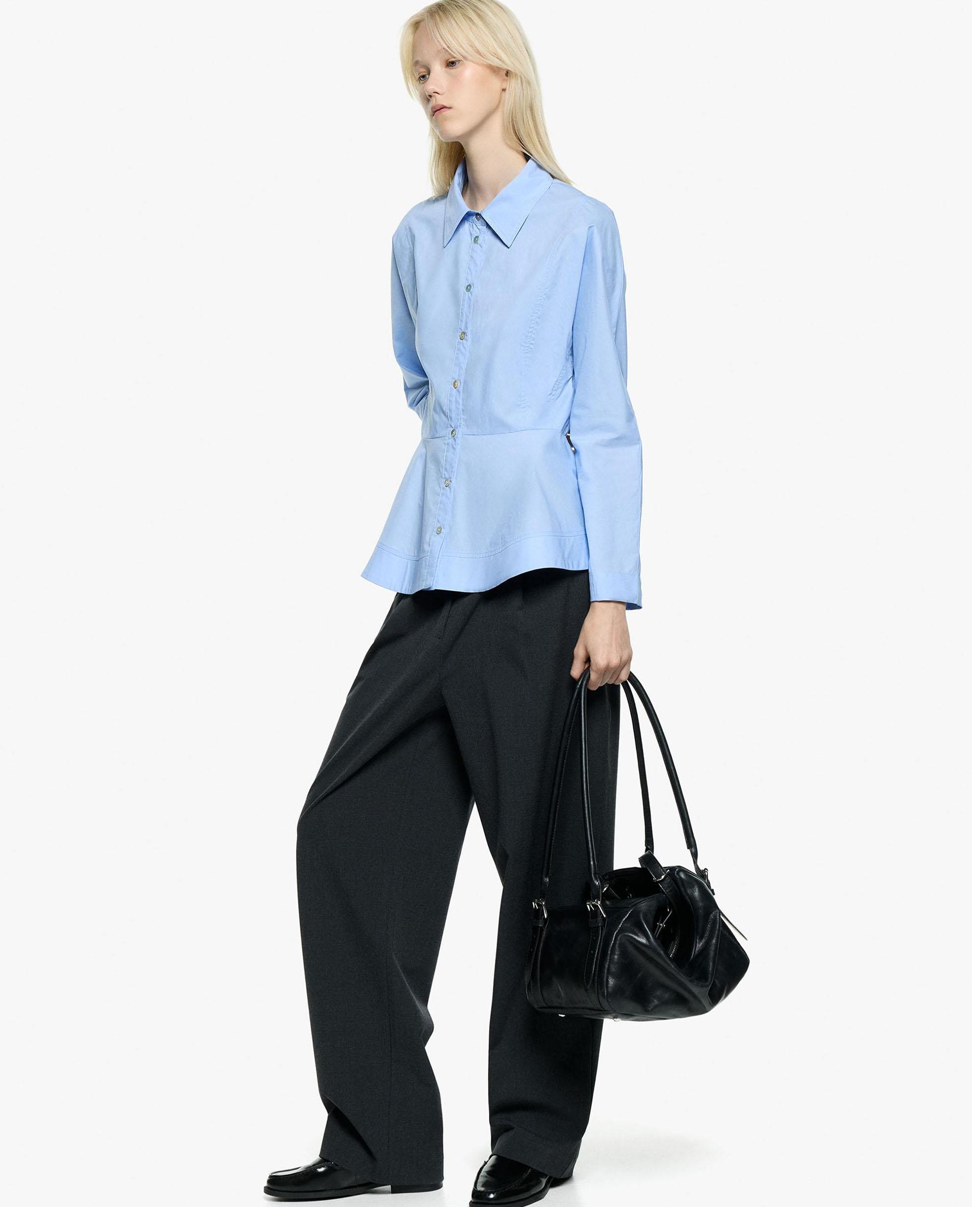 Imagen 3 de Camisa de mujer 100% algodón de manga larga con costuras en liso - Parfois - Azul Azul