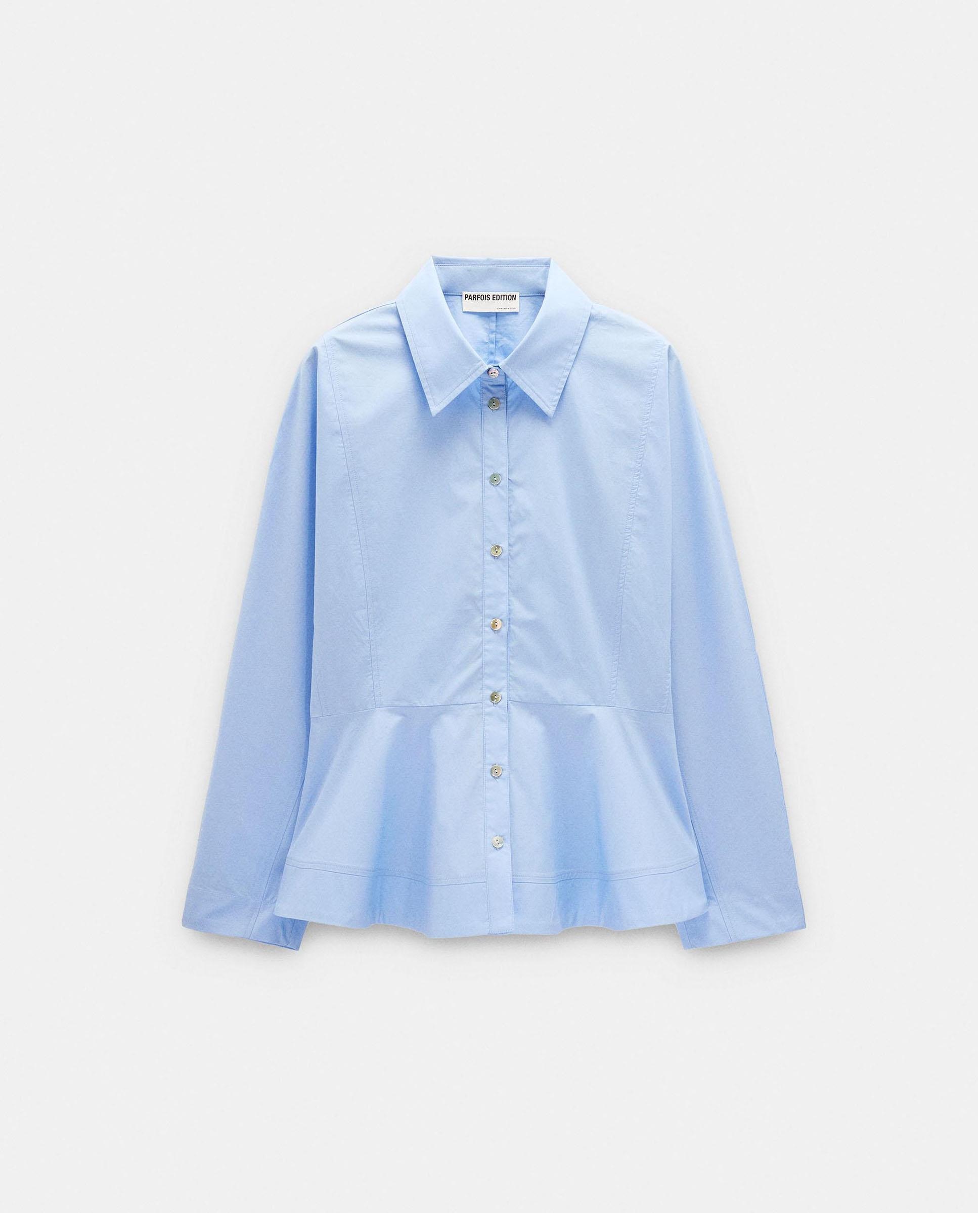 Imagen 6 de Camisa de mujer 100% algodón de manga larga con costuras en liso - Parfois - Azul Azul
