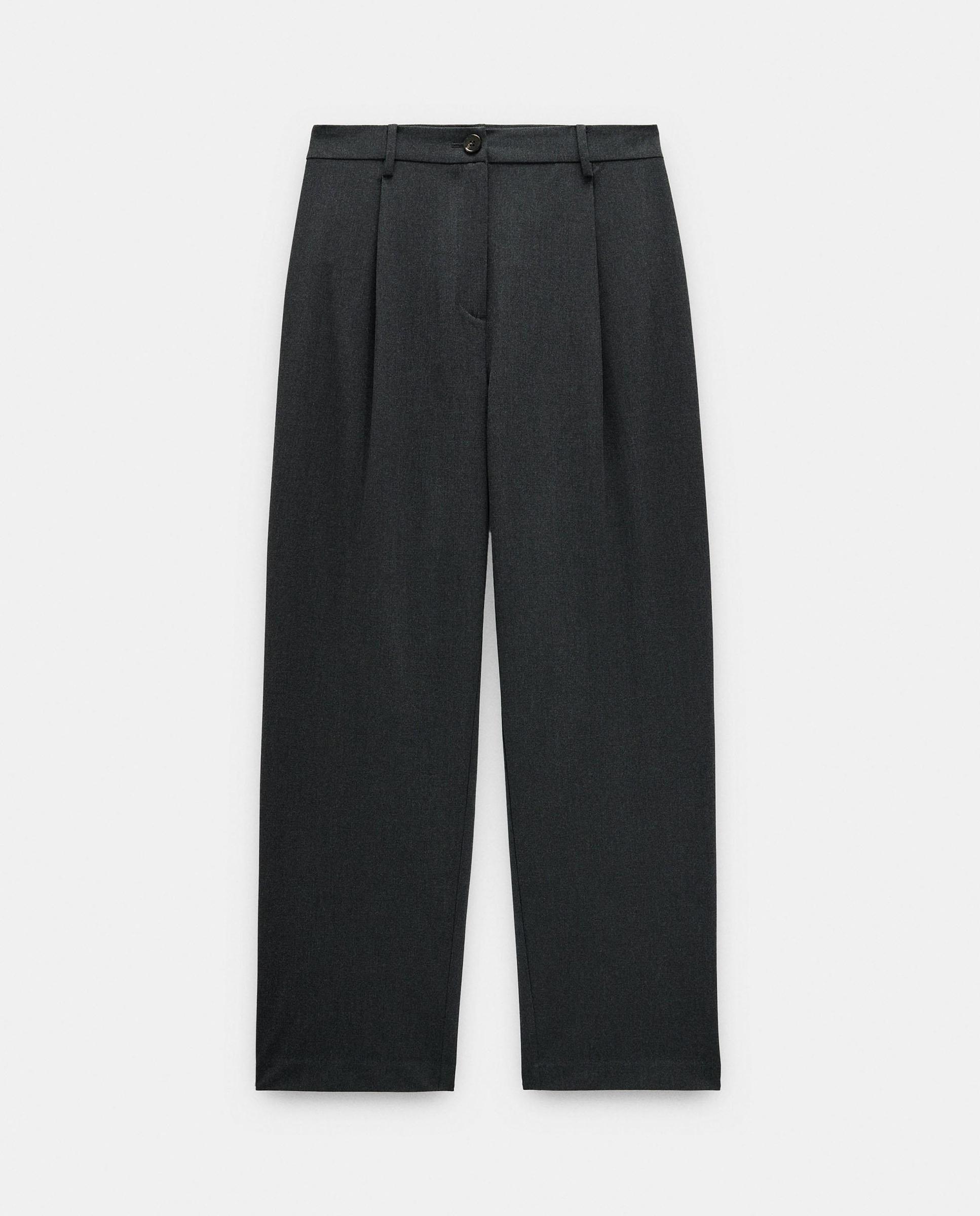 Pantalones rectos de mujer de pinzas con cierre de botón en liso - Parfois - Gris Gris-7