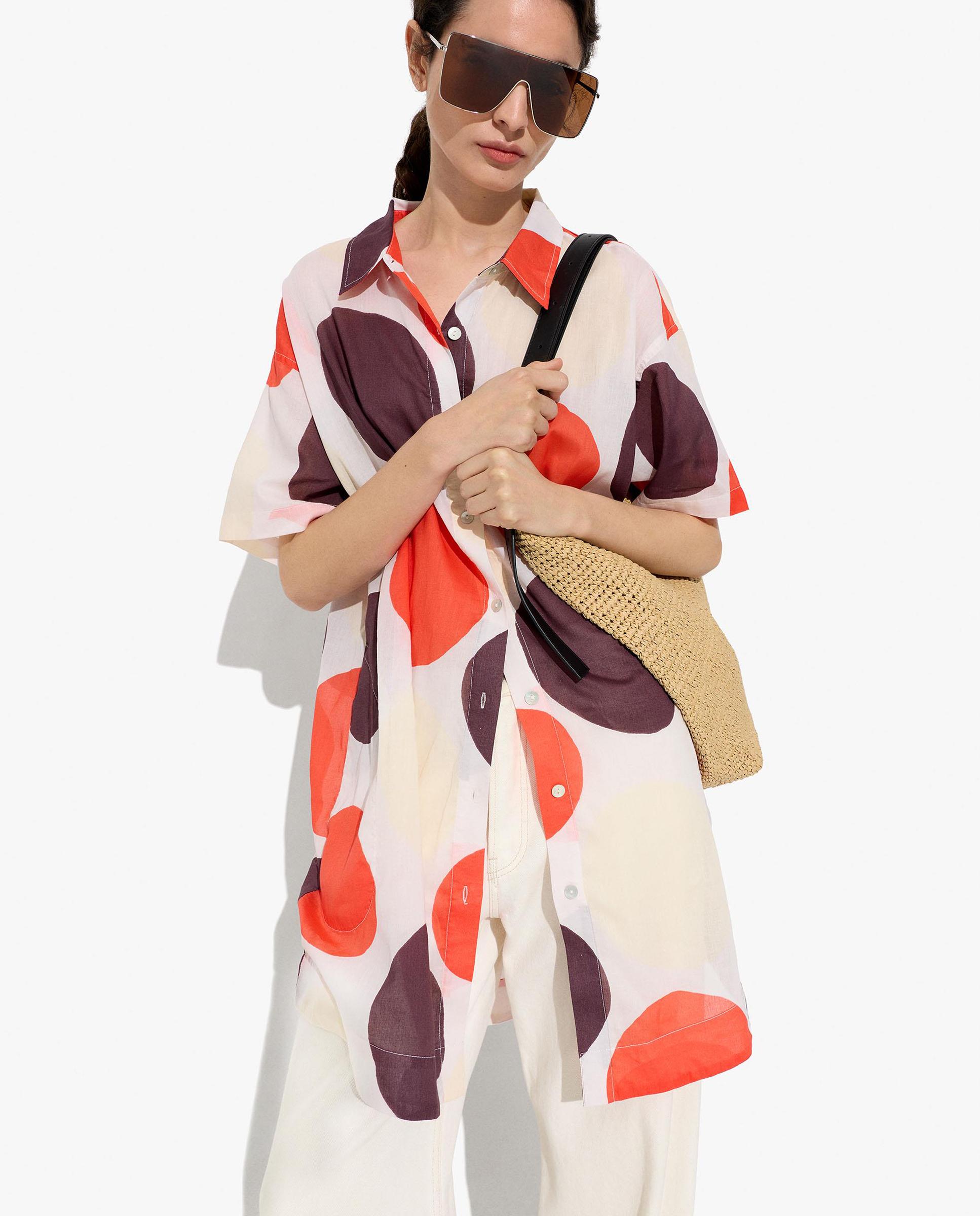 Vestido corto 100% algodón camisero con estampado de lunares - Parfois - Multicolor Multicolor-1