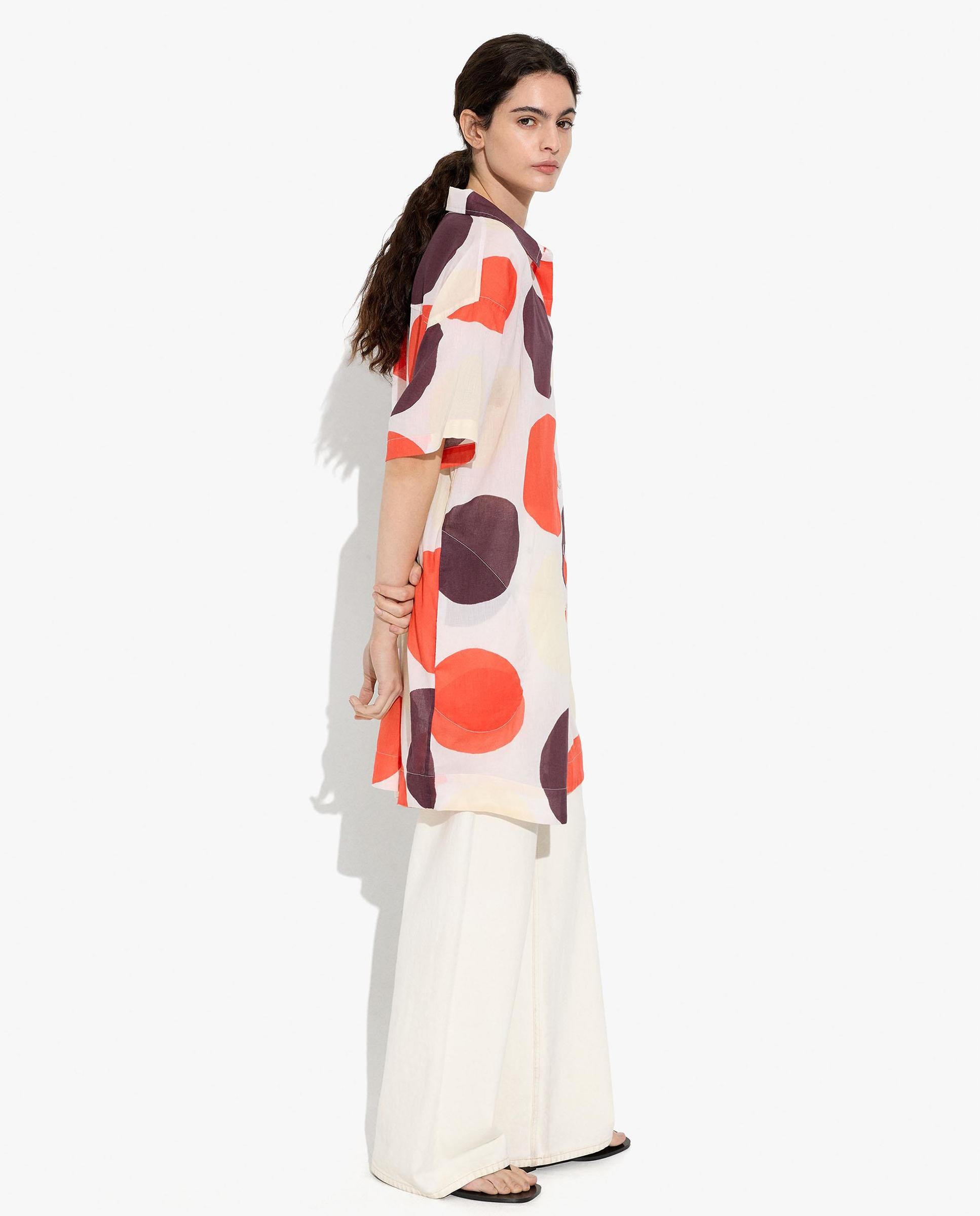 Vestido corto 100% algodón camisero con estampado de lunares - Parfois - Multicolor Multicolor-3