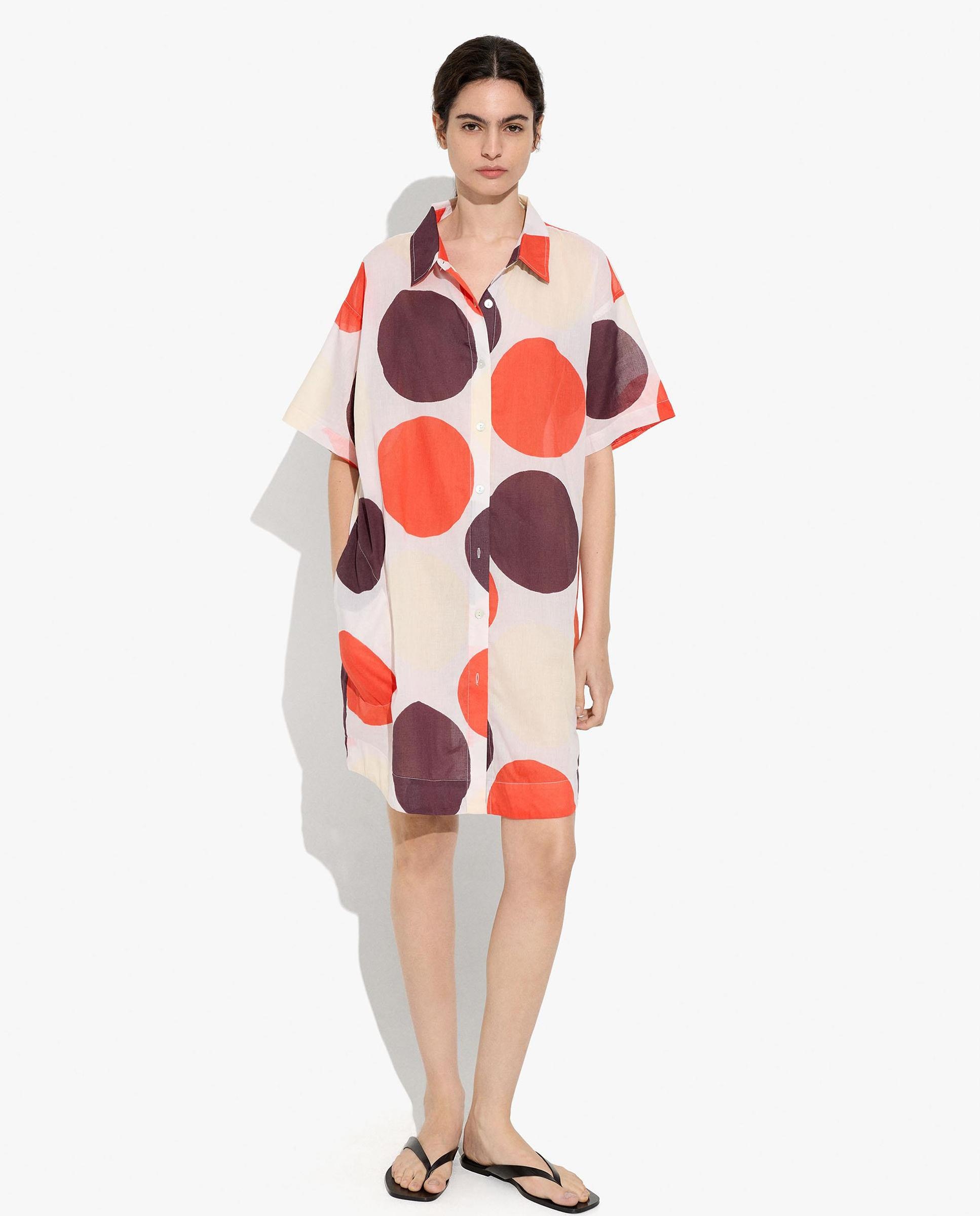 Vestido corto 100% algodón camisero con estampado de lunares - Parfois - Multicolor Multicolor-6