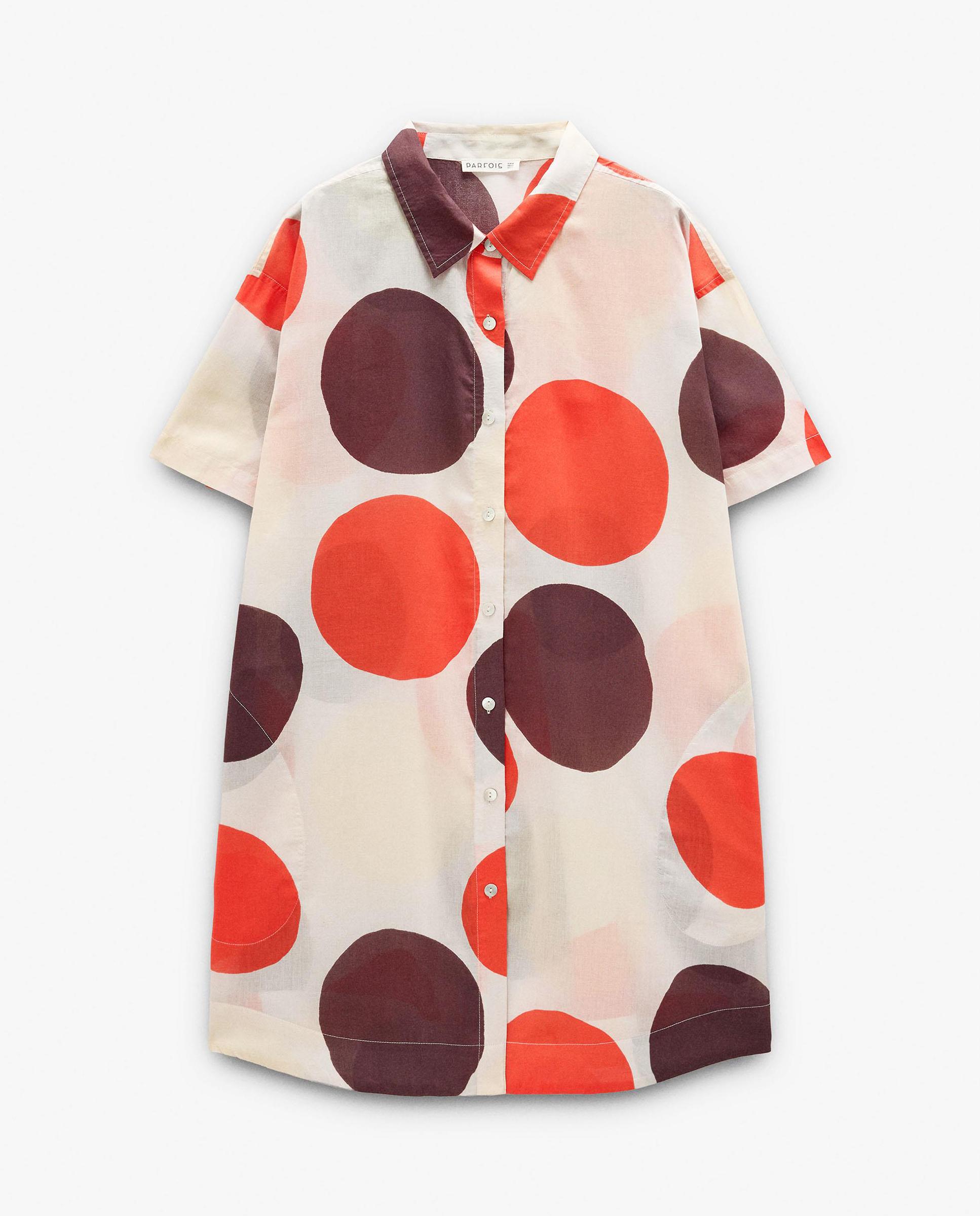 Vestido corto 100% algodón camisero con estampado de lunares - Parfois - Multicolor Multicolor-7