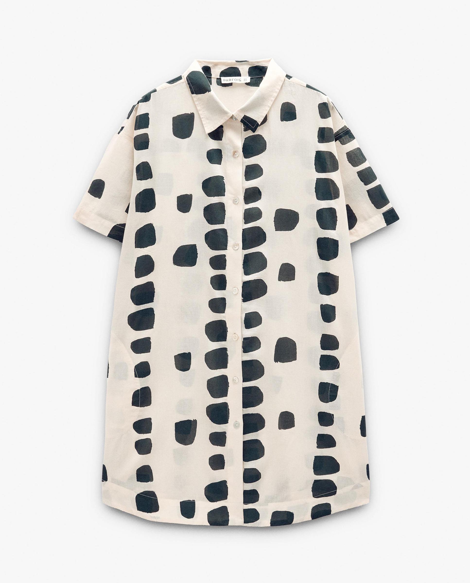 Vestido corto 100% algodón camisero con estampado de lunares - Parfois - Multicolor Multicolor-6
