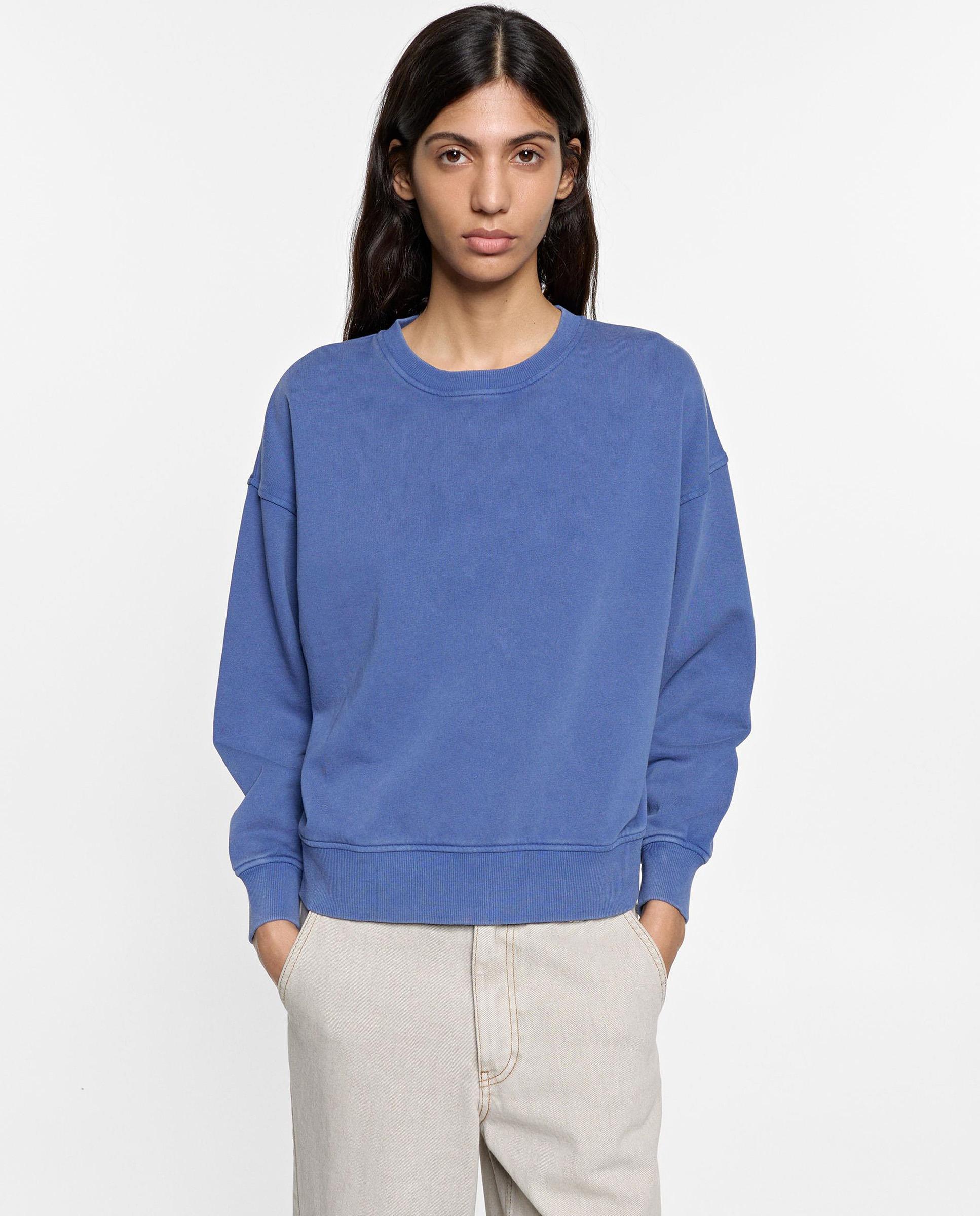 Sudadera de mujer 100% algodón con cuello redondo en liso - Parfois - Azul Azul-1