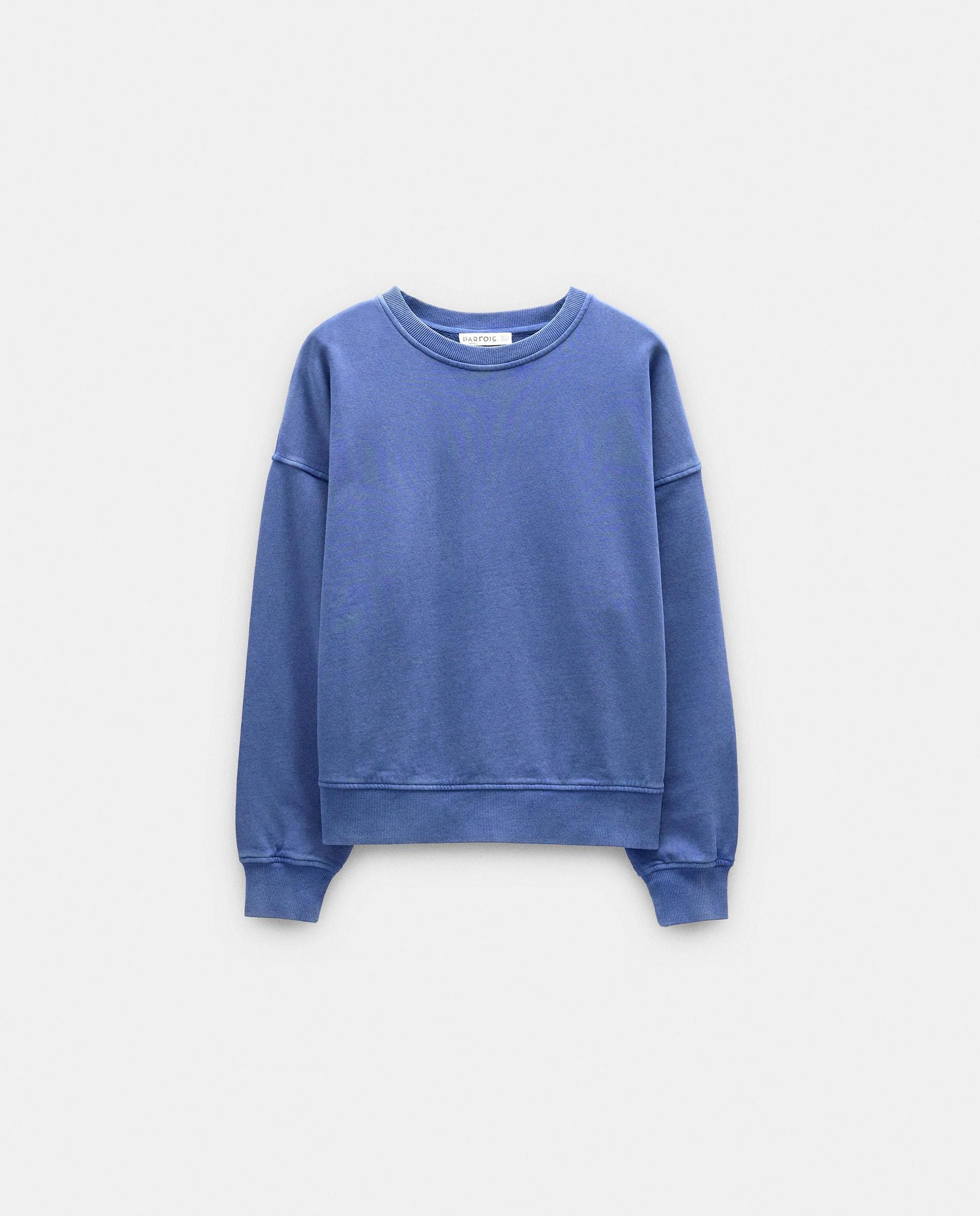 Sudadera de mujer 100% algodón con cuello redondo en liso - Parfois - Azul Azul-6