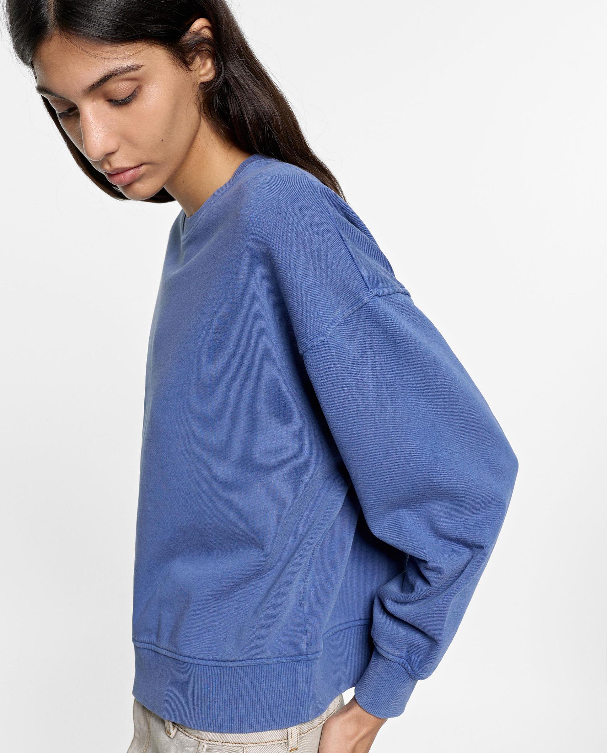 Sudadera de mujer 100% algodón con cuello redondo en liso - Parfois - Azul Azul-3