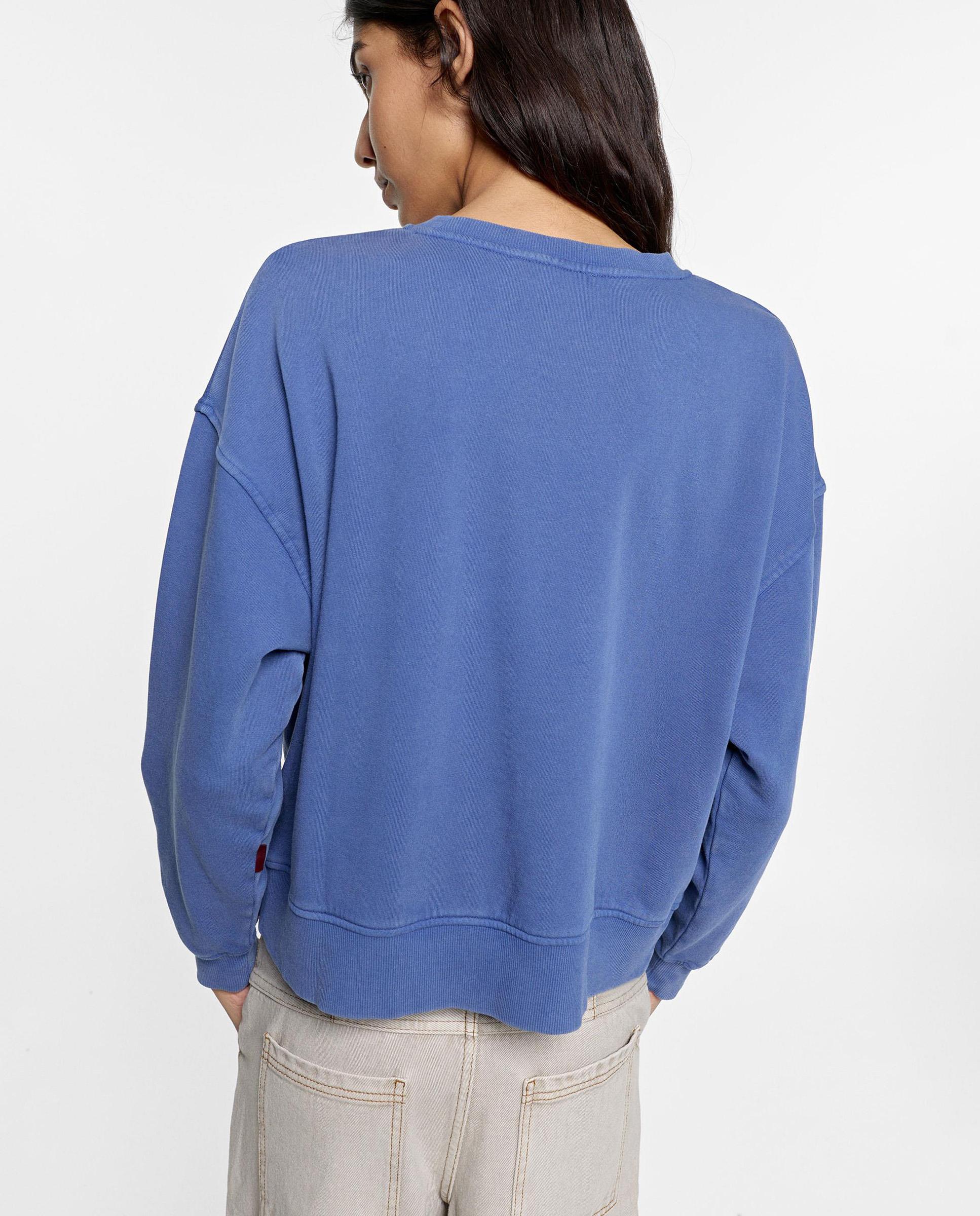 Sudadera de mujer 100% algodón con cuello redondo en liso - Parfois - Azul Azul-4
