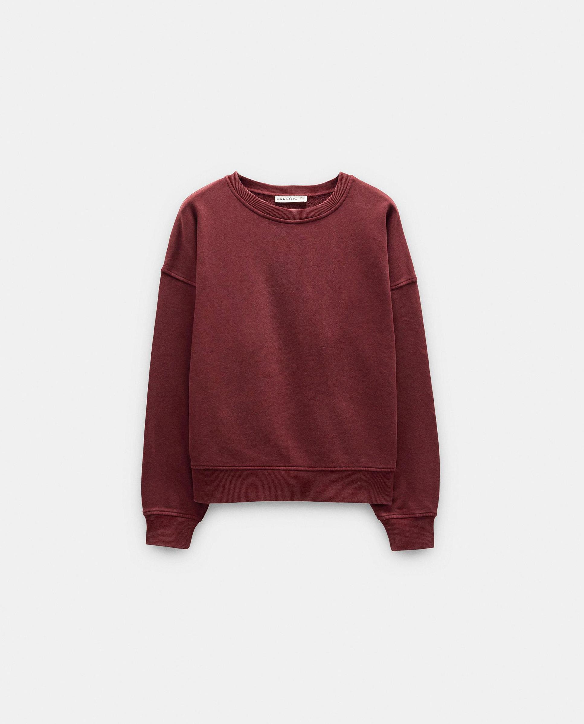 Sudadera de mujer 100% algodón con cuello redondo en liso - Parfois - Burdeos Burdeos-6