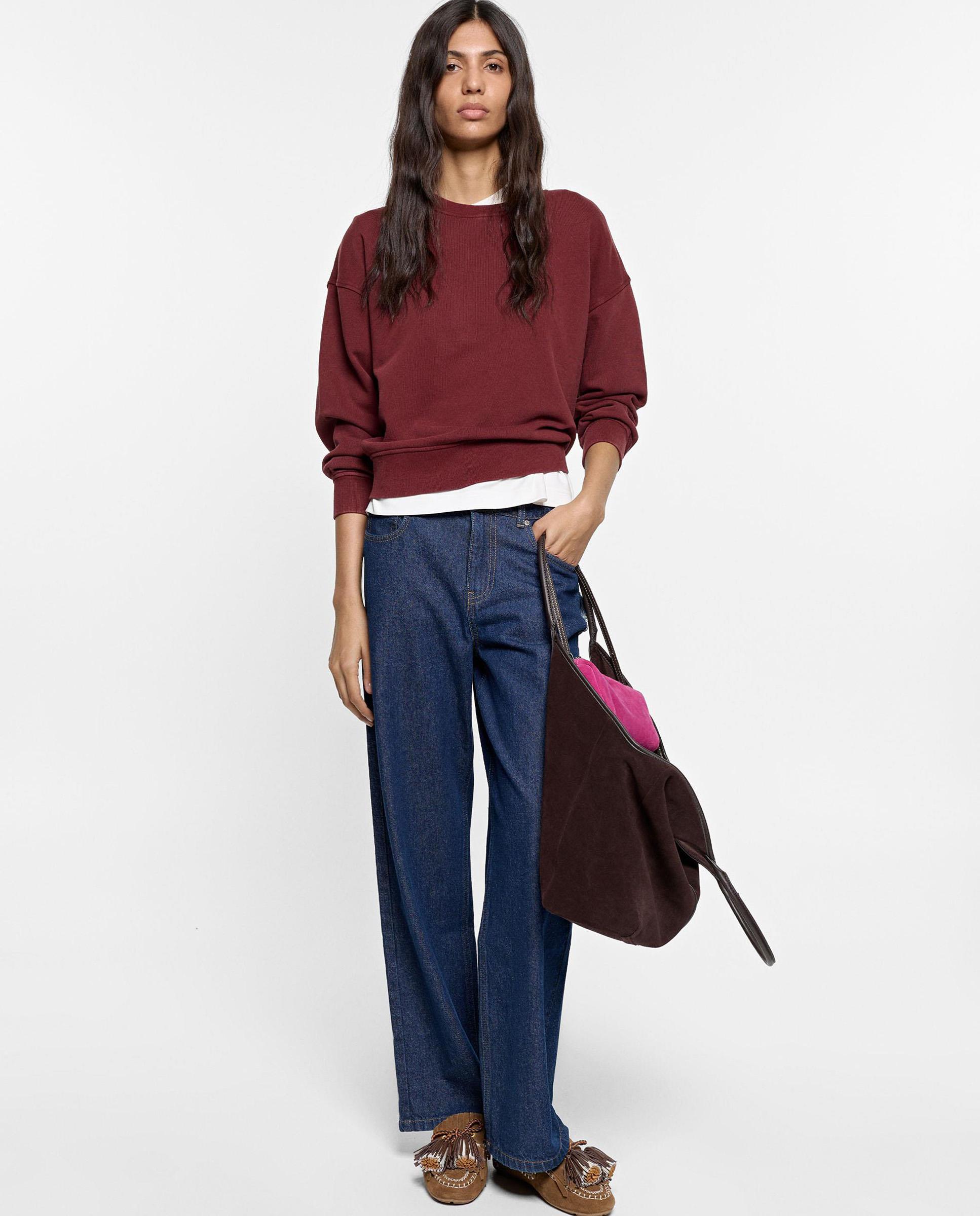 Sudadera de mujer 100% algodón con cuello redondo en liso - Parfois - Burdeos Burdeos-2