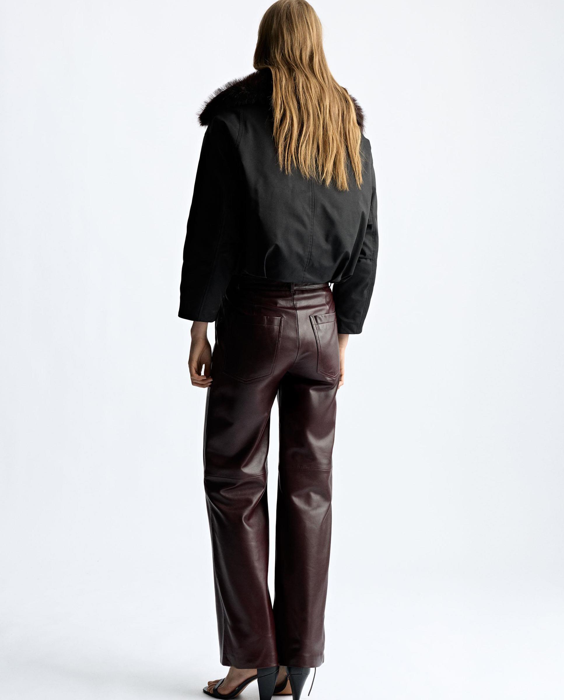 Pantalones rectos de mujer 100% piel con cierre de cremallera en liso - Parfois - Burdeos Burdeos-4