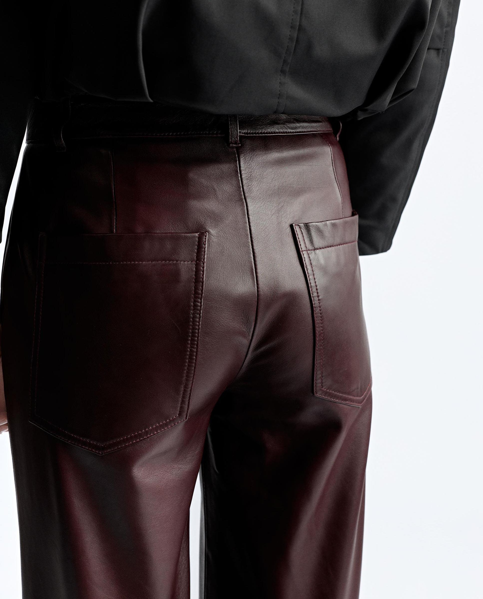 Pantalones rectos de mujer 100% piel con cierre de cremallera en liso - Parfois - Burdeos Burdeos-5