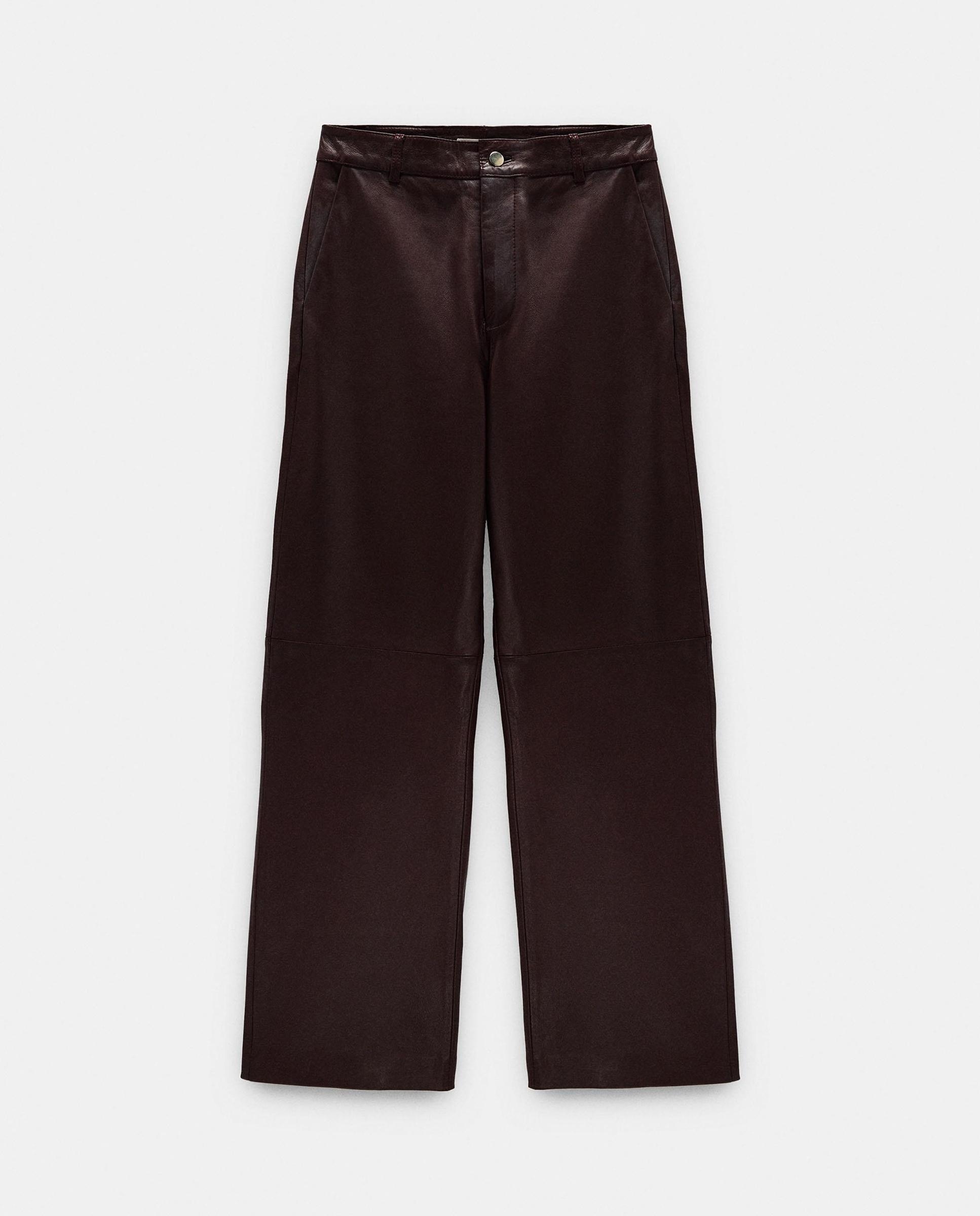 Pantalones rectos de mujer 100% piel con cierre de cremallera en liso - Parfois - Burdeos Burdeos-7