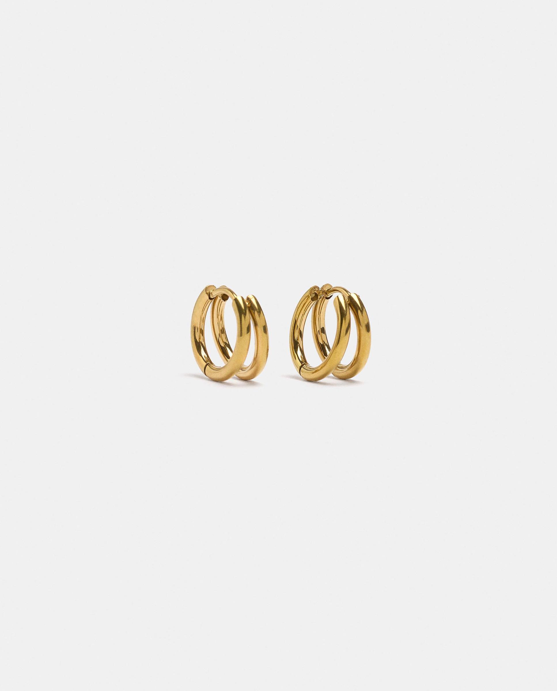 Pendientes de aro dobles de acero inoxidable - Parfois - Dorado Dorado-1
