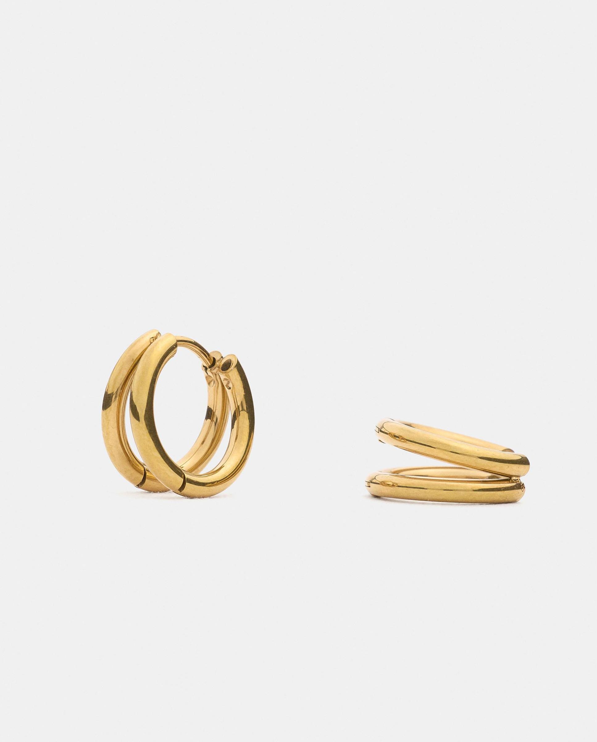 Pendientes de aro dobles de acero inoxidable - Parfois - Dorado Dorado-2