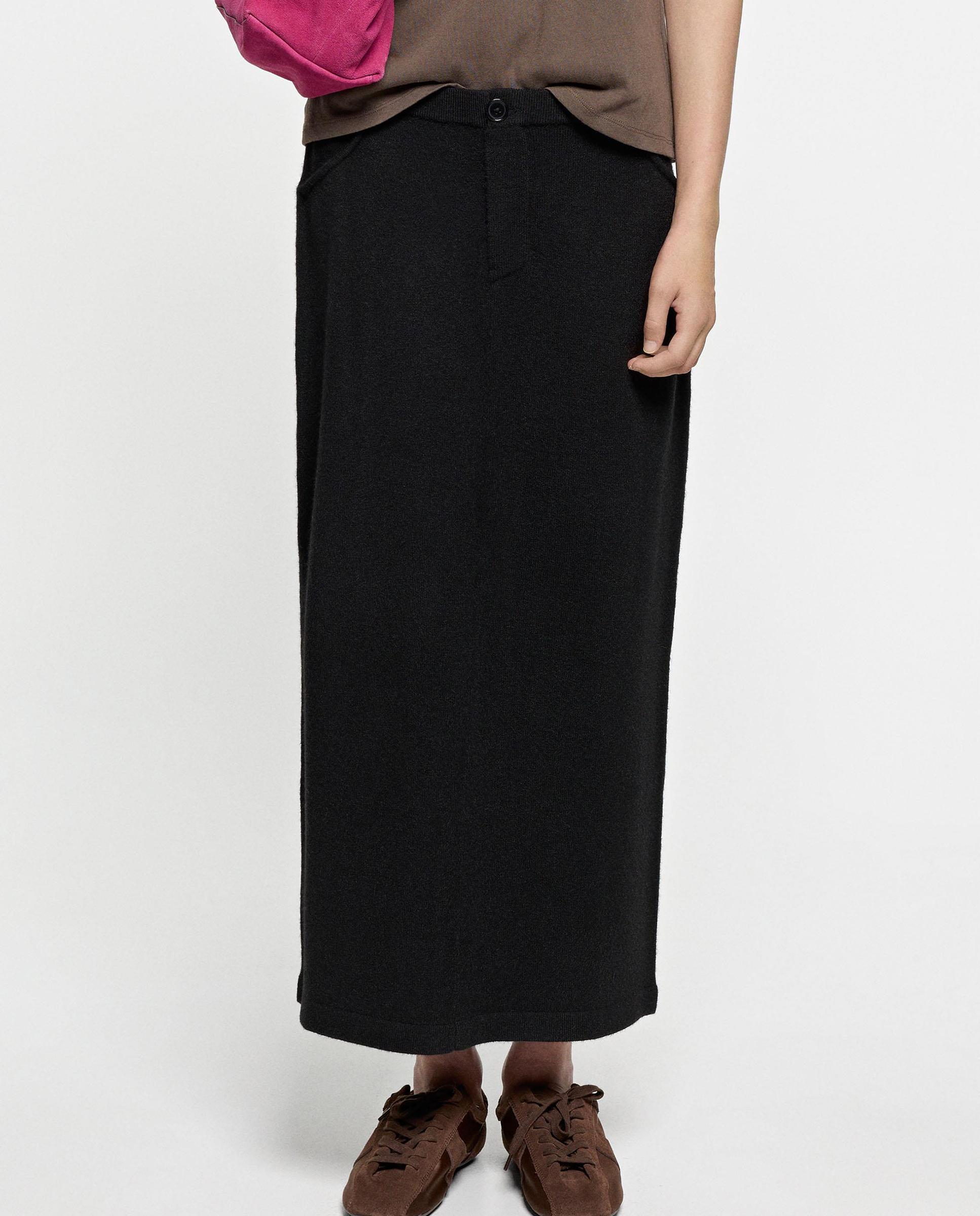 Falda larga de punto en liso - Parfois - Negro Negro-2
