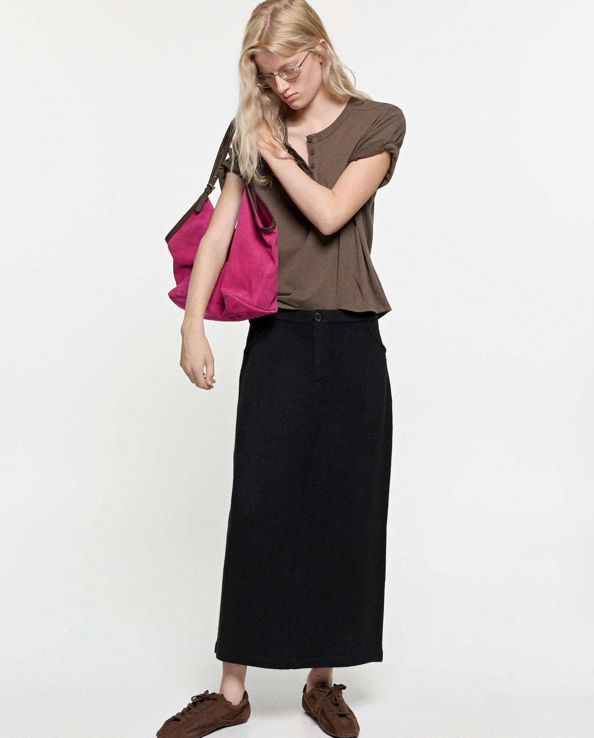 Falda larga de punto en liso - Parfois - Negro Negro-3