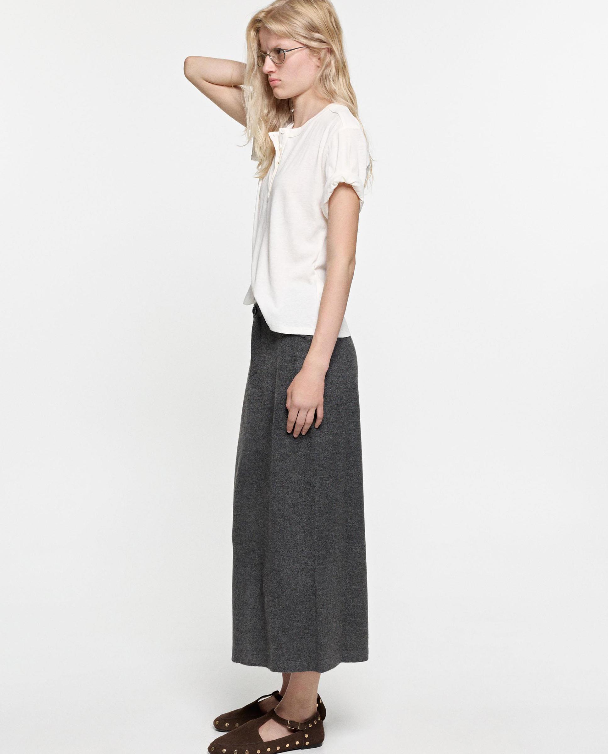 Falda larga de punto en liso - Parfois - Gris Gris-2