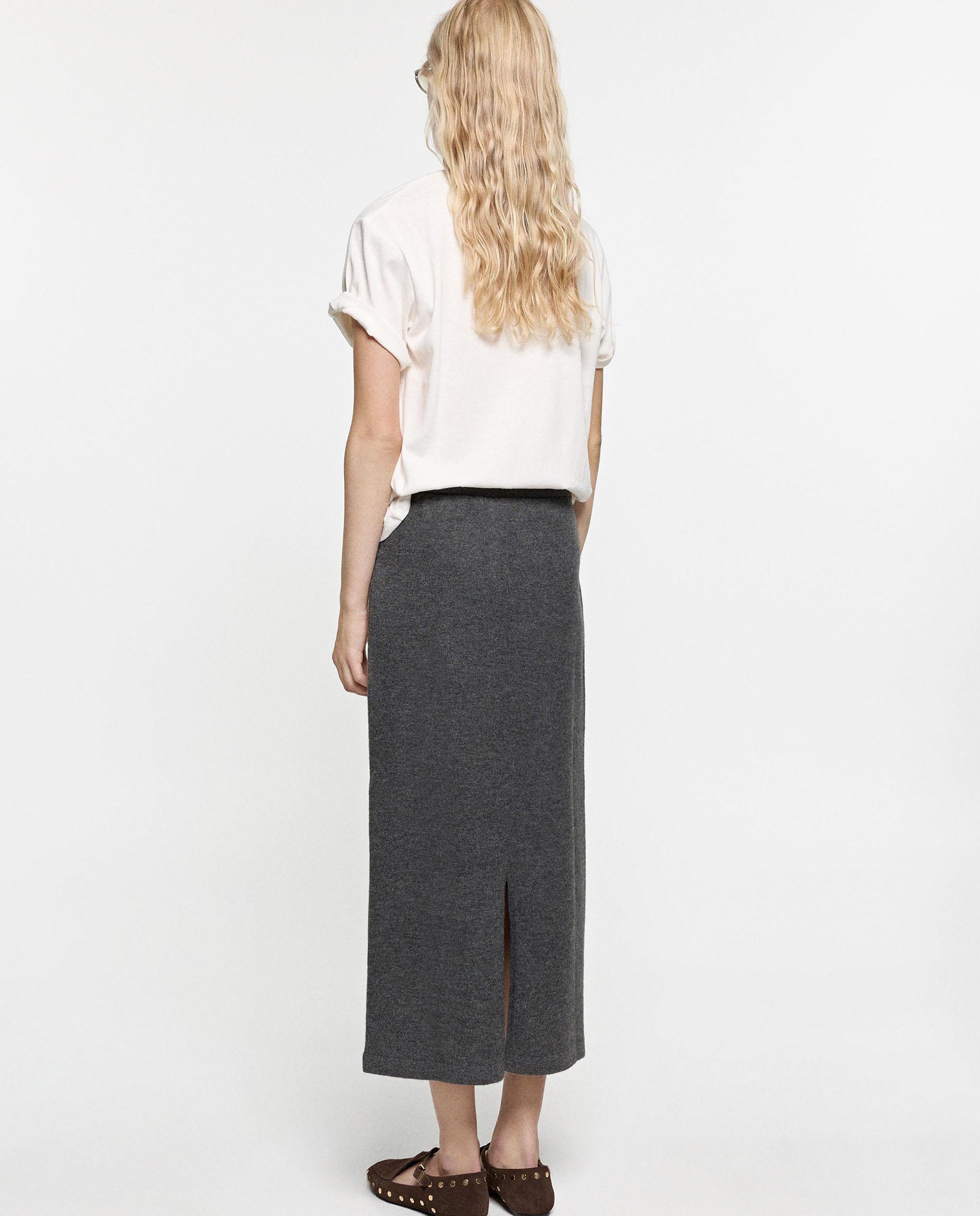 Falda larga de punto en liso - Parfois - Gris Gris-4