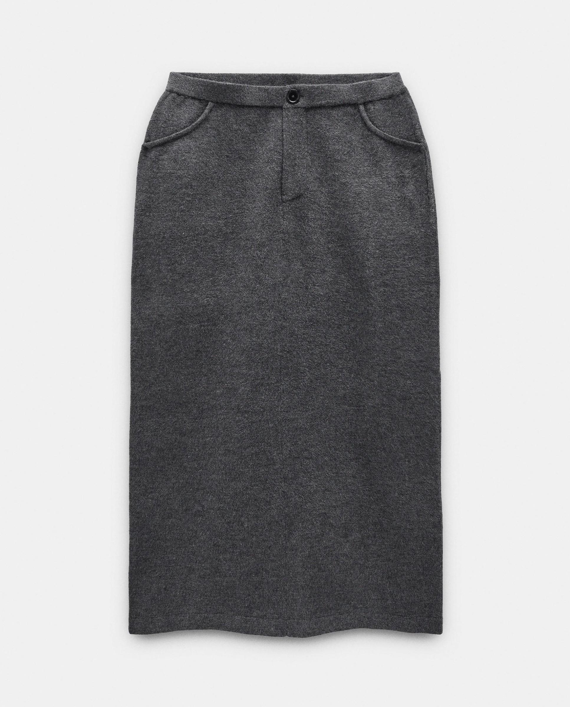 Falda larga de punto en liso - Parfois - Gris Gris-6