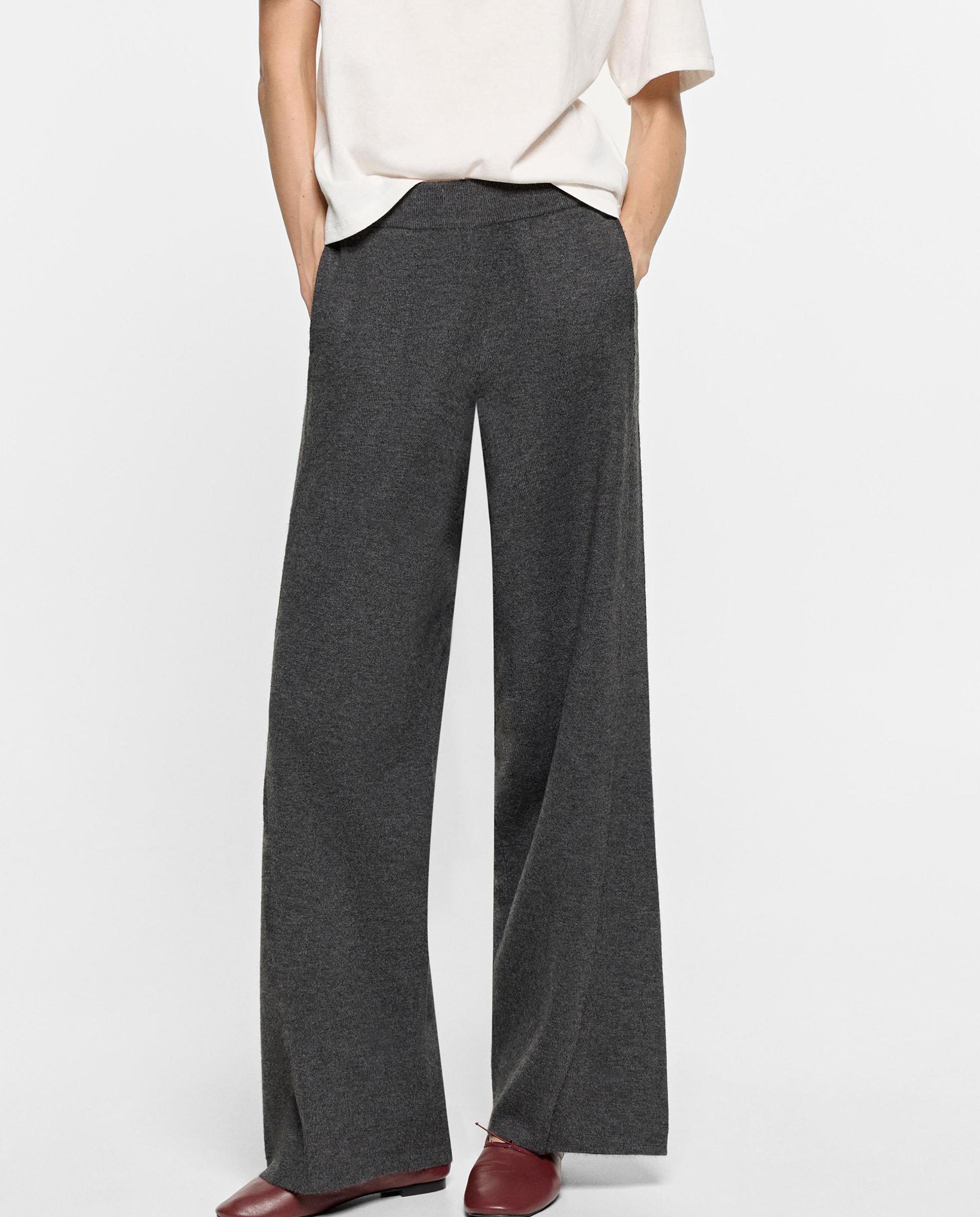 Imagen 2 de Pantalones rectos de mujer de punto con cintura elástica en liso - Parfois - Gris Gris