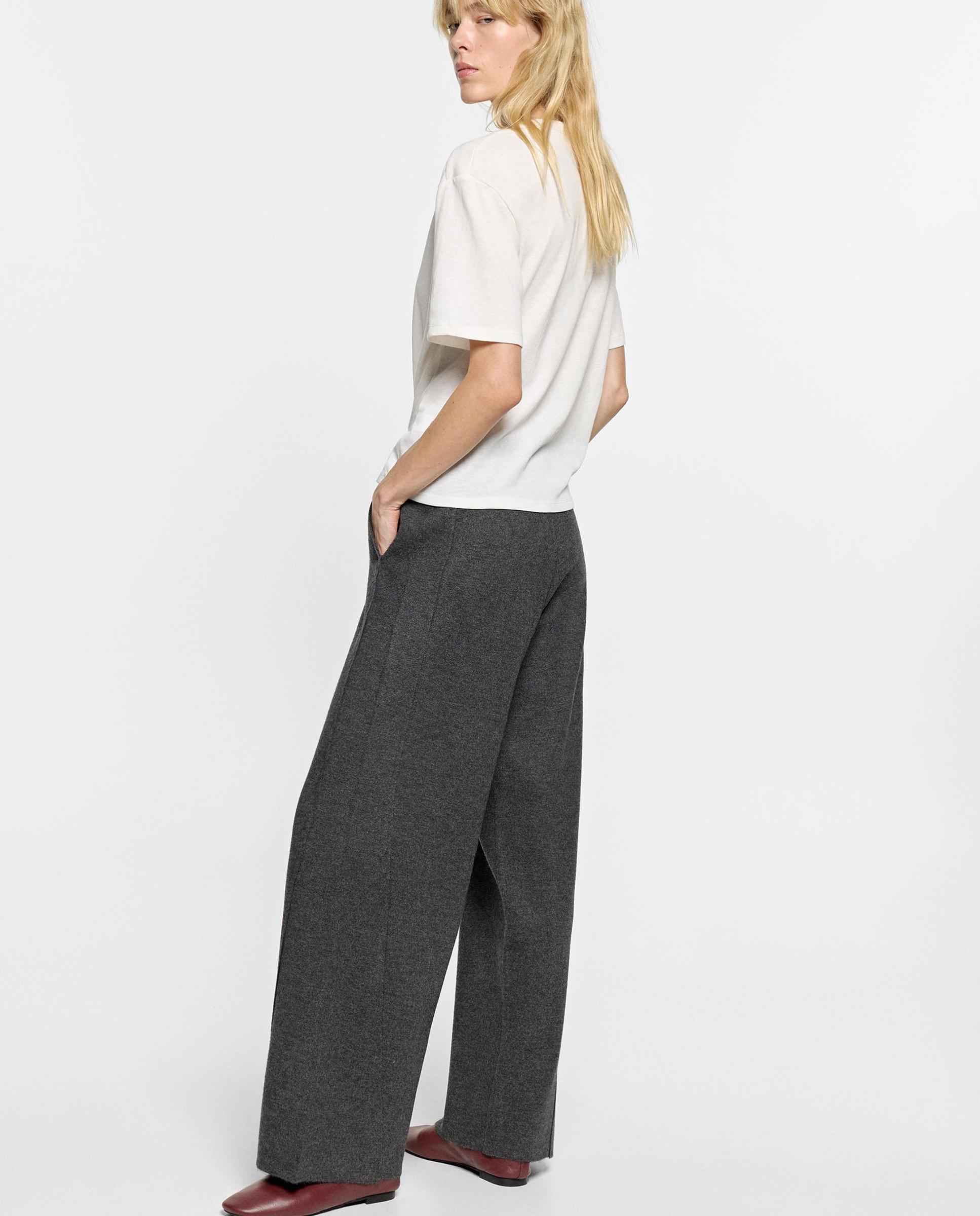 Imagen 3 de Pantalones rectos de mujer de punto con cintura elástica en liso - Parfois - Gris Gris