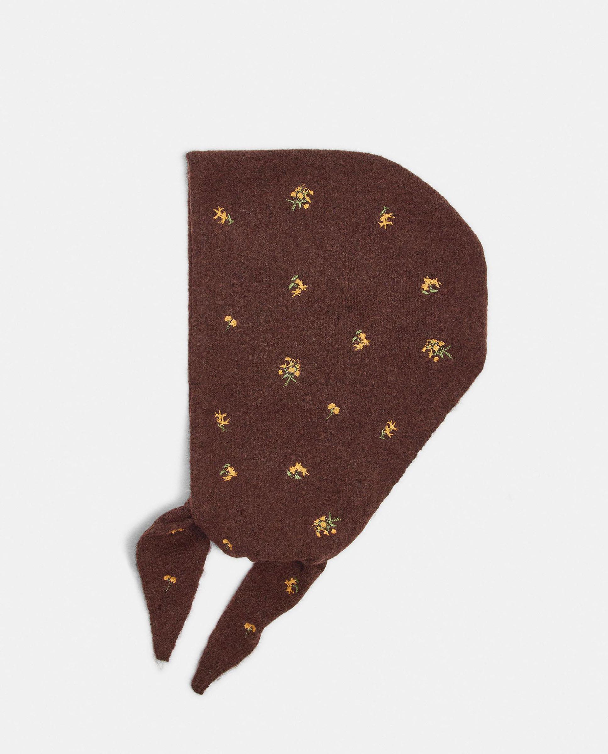 Gorro de mujer 100% lana con bordados florales - Parfois - Marrón Marrón-1