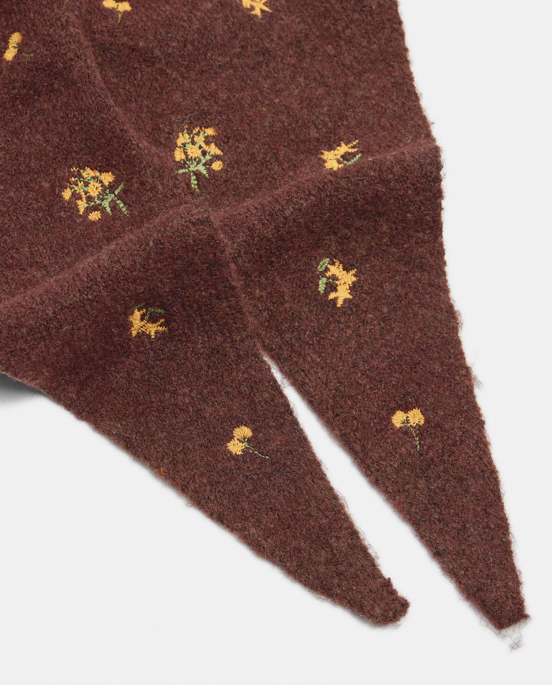 Gorro de mujer 100% lana con bordados florales - Parfois - Marrón Marrón-3