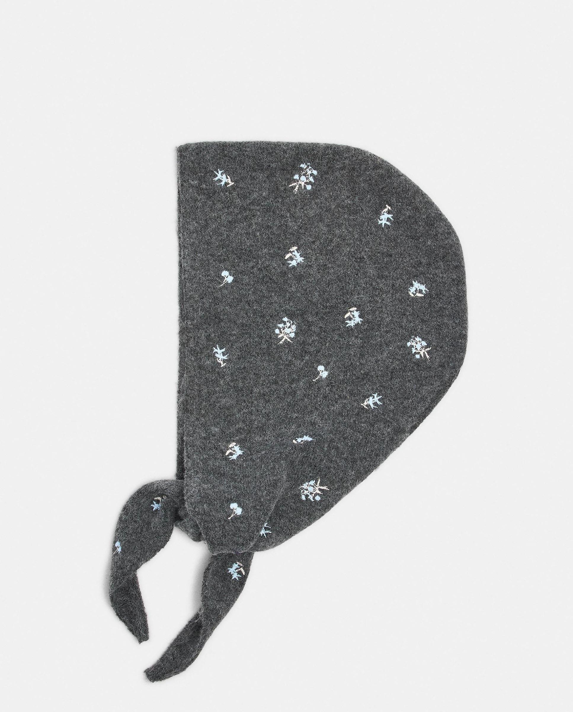 Gorro de mujer 100% lana con bordados florales - Parfois - Gris Gris-1
