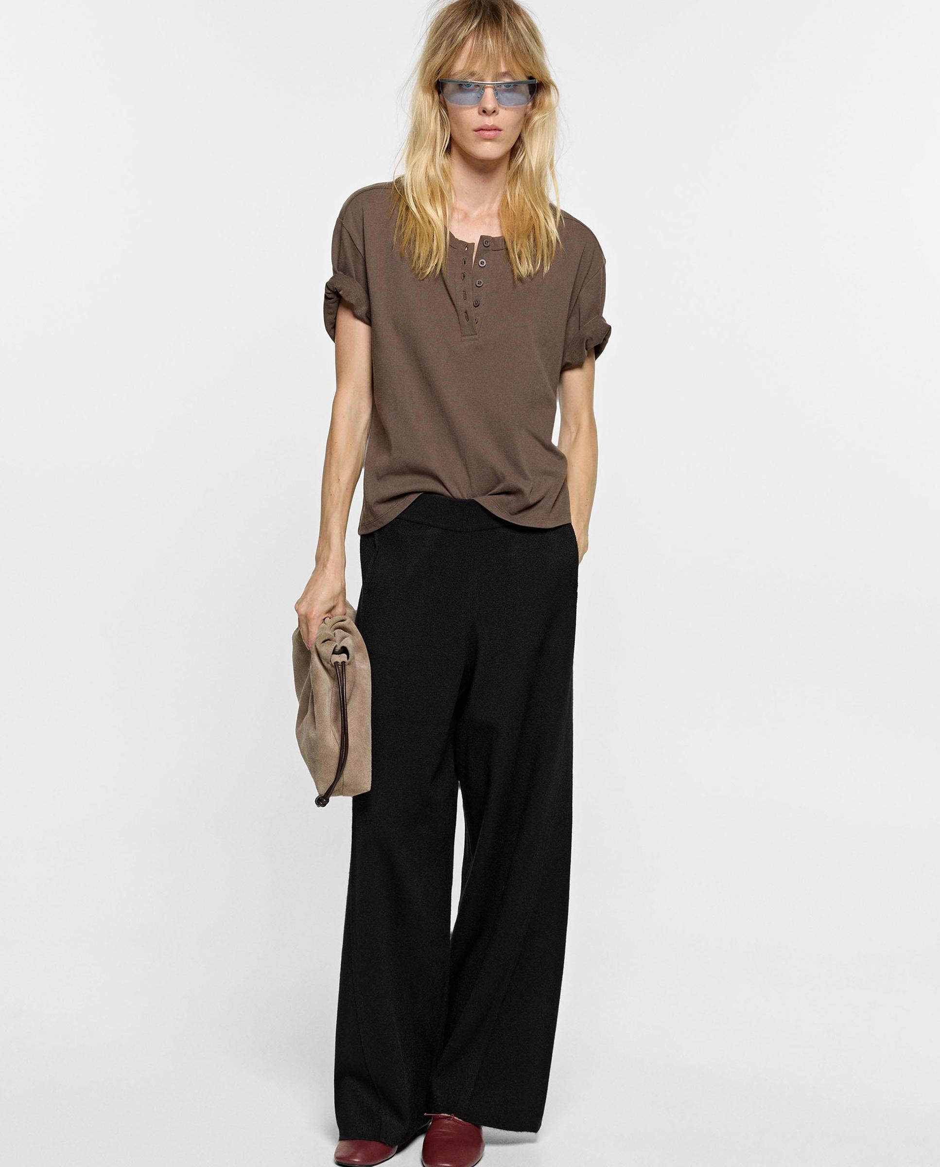 Imagen 1 de Pantalones rectos de mujer de punto con cintura elástica en liso - Parfois - Negro Negro