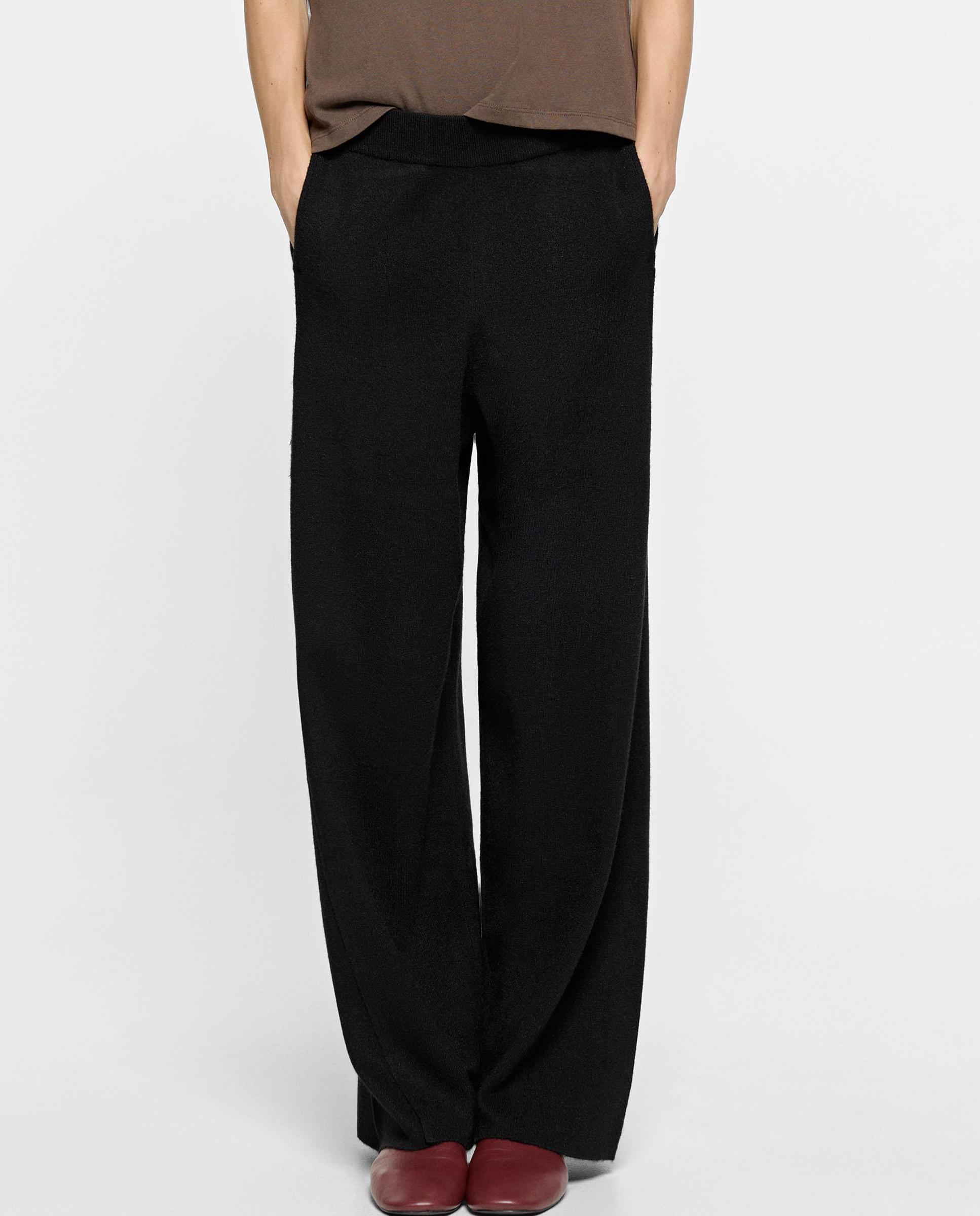 Imagen 2 de Pantalones rectos de mujer de punto con cintura elástica en liso - Parfois - Negro Negro