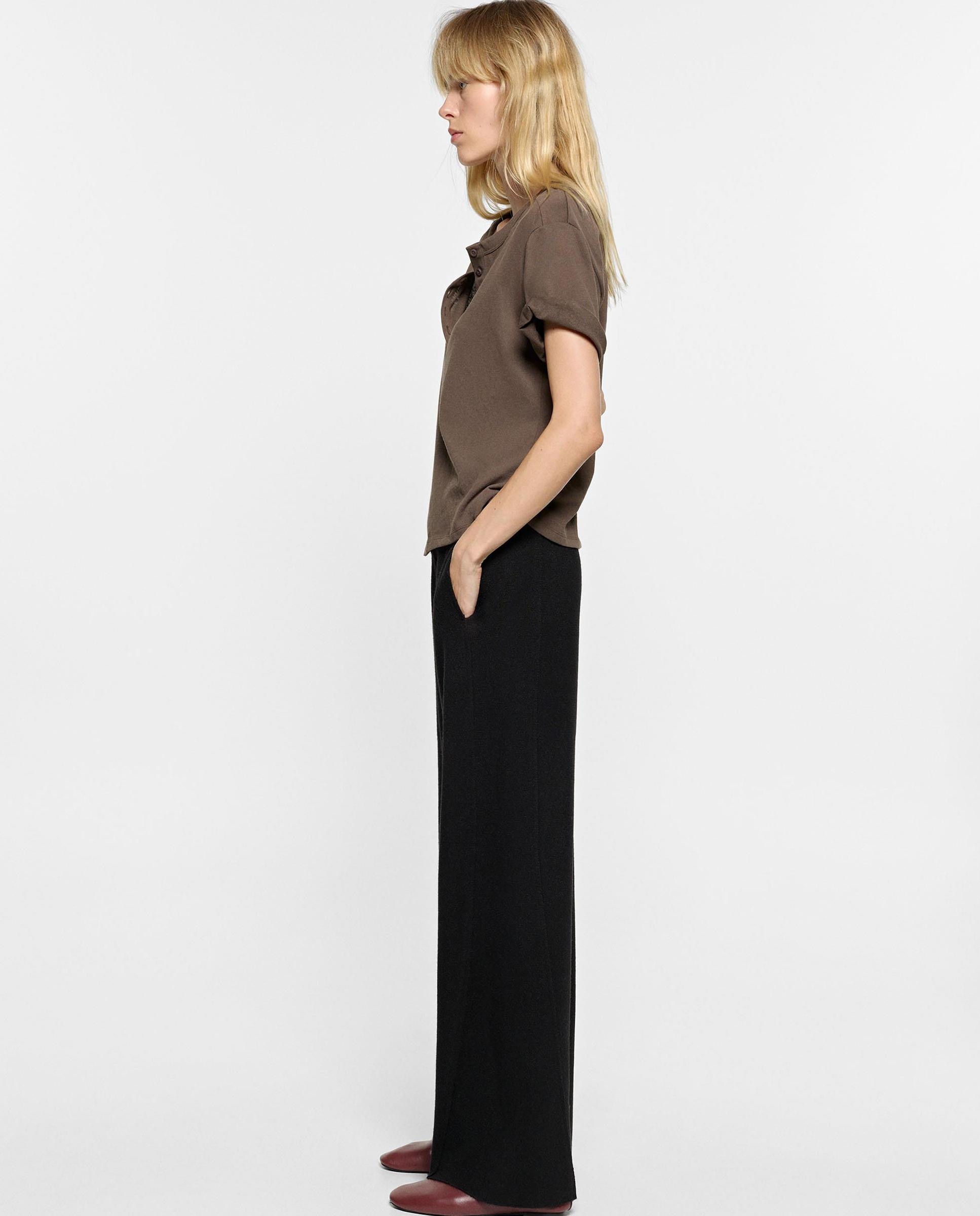 Imagen 3 de Pantalones rectos de mujer de punto con cintura elástica en liso - Parfois - Negro Negro