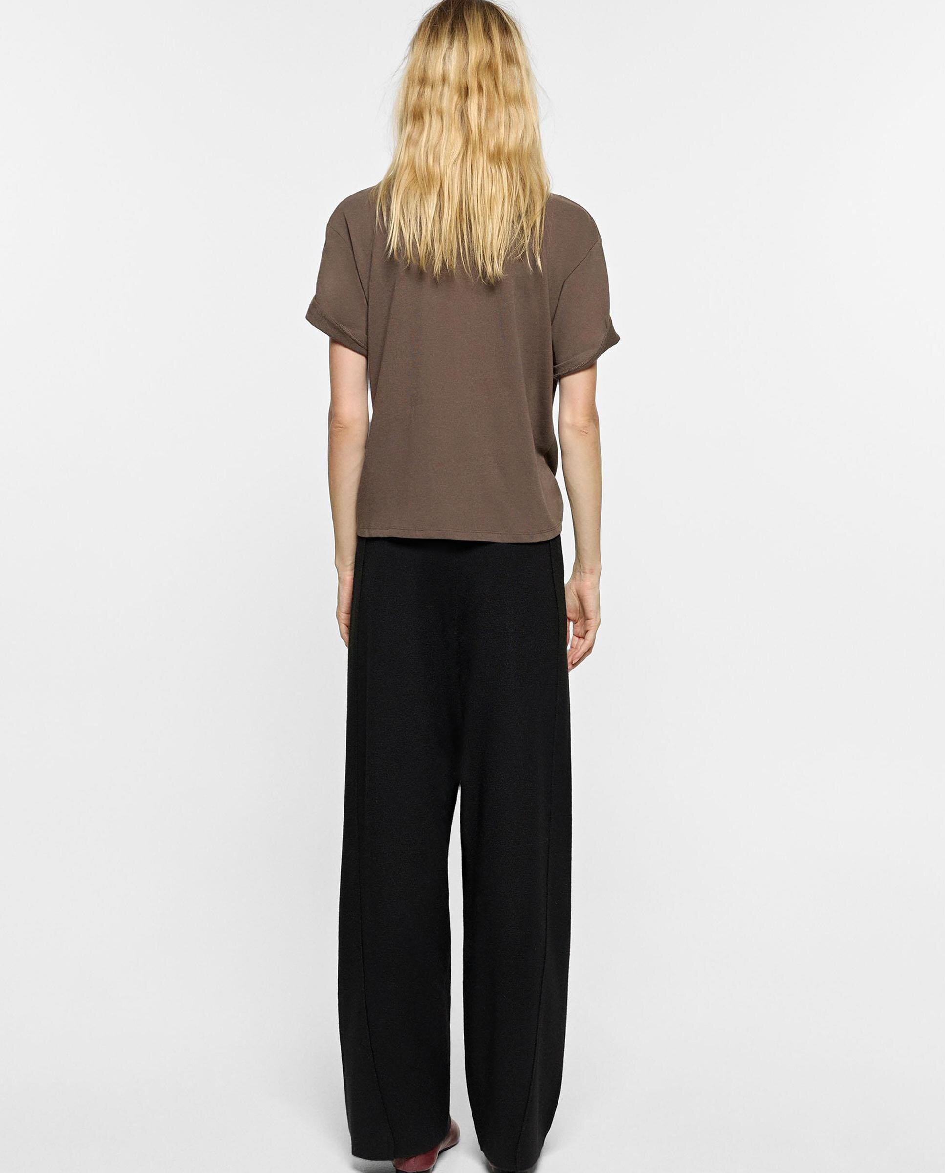 Imagen 4 de Pantalones rectos de mujer de punto con cintura elástica en liso - Parfois - Negro Negro