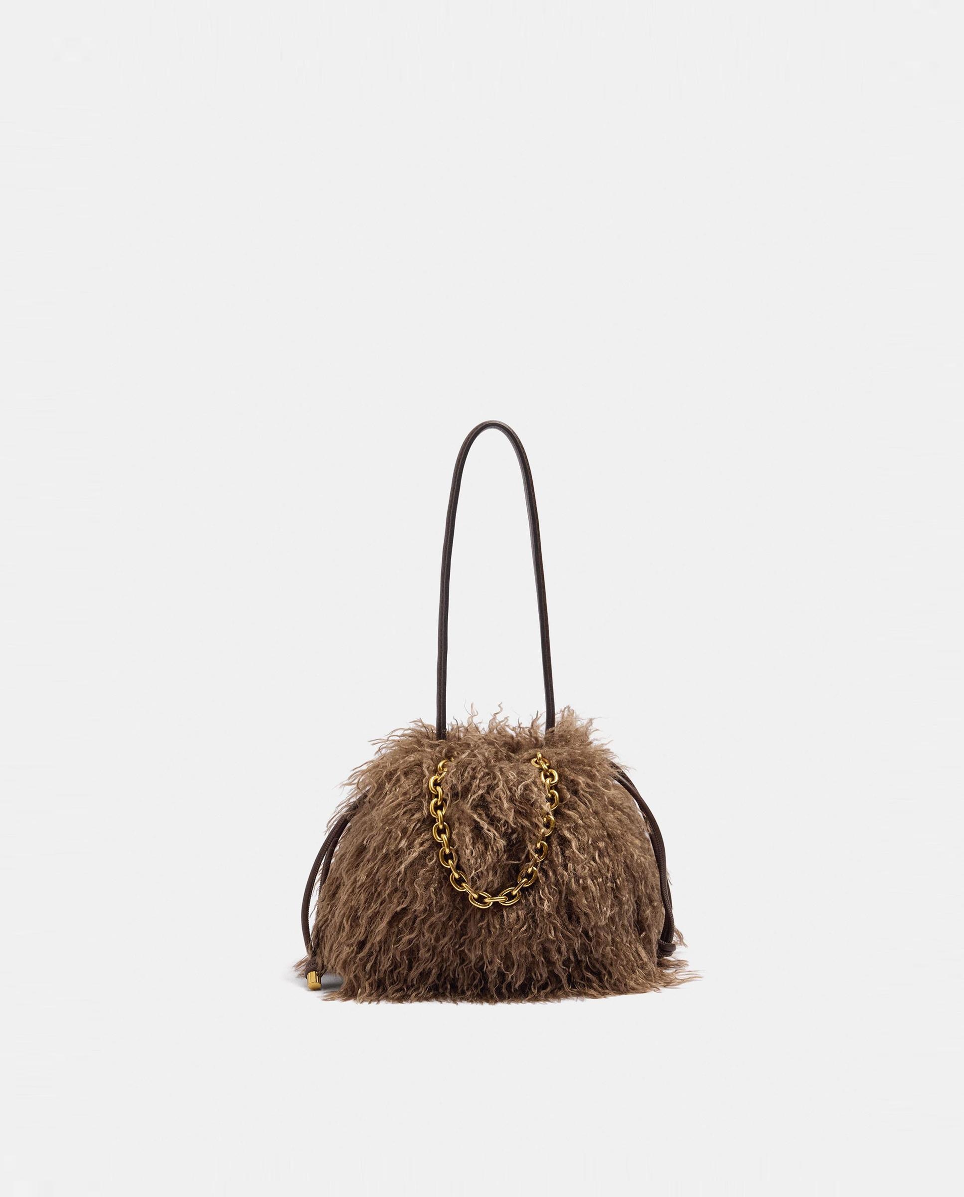 Bandolera de mujer con pelito exterior en liso - Parfois - Marrón Marrón-1